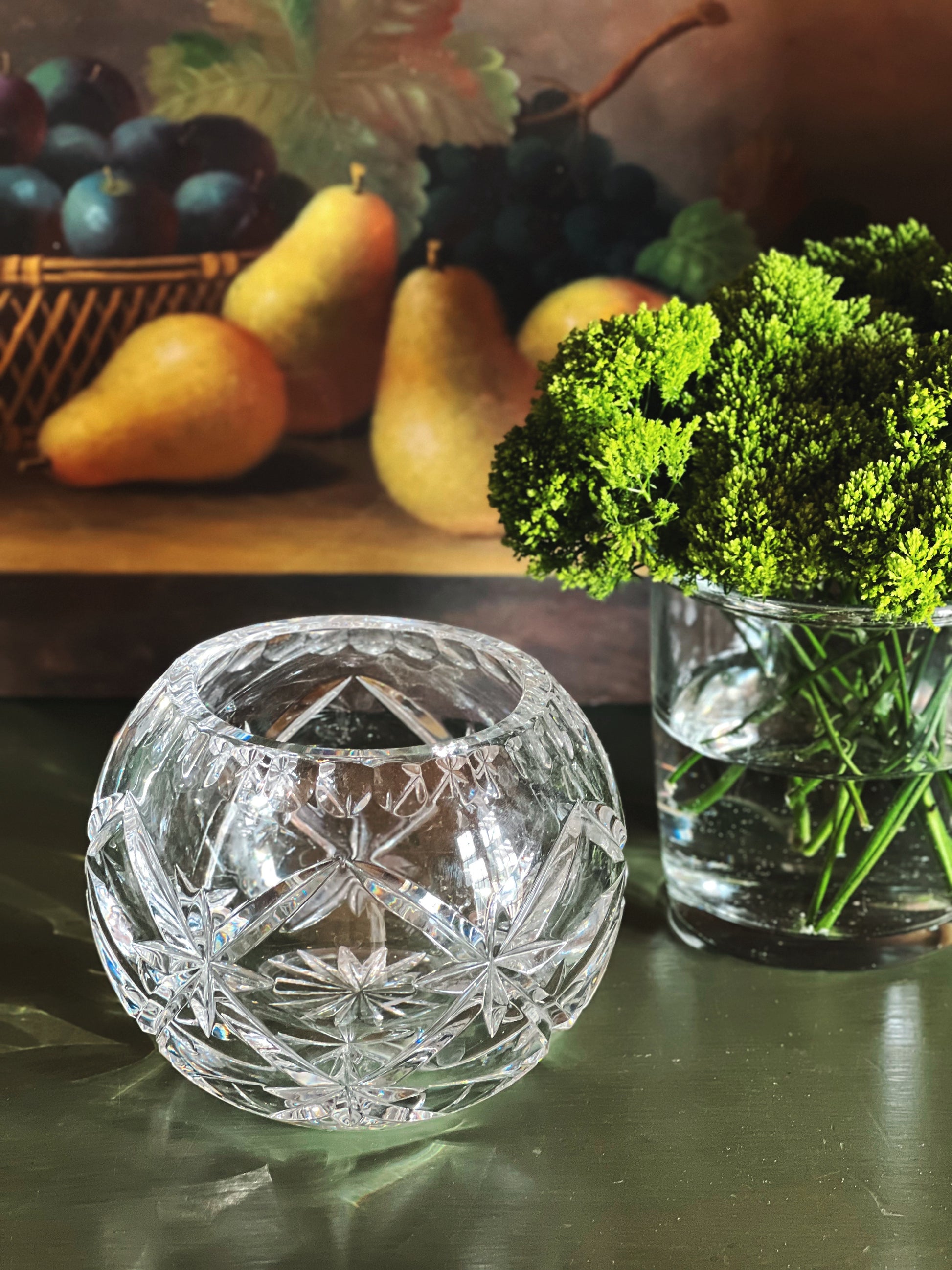 Faceted vintage cut crystal candle holder with timeless sparkle and gathered table styling