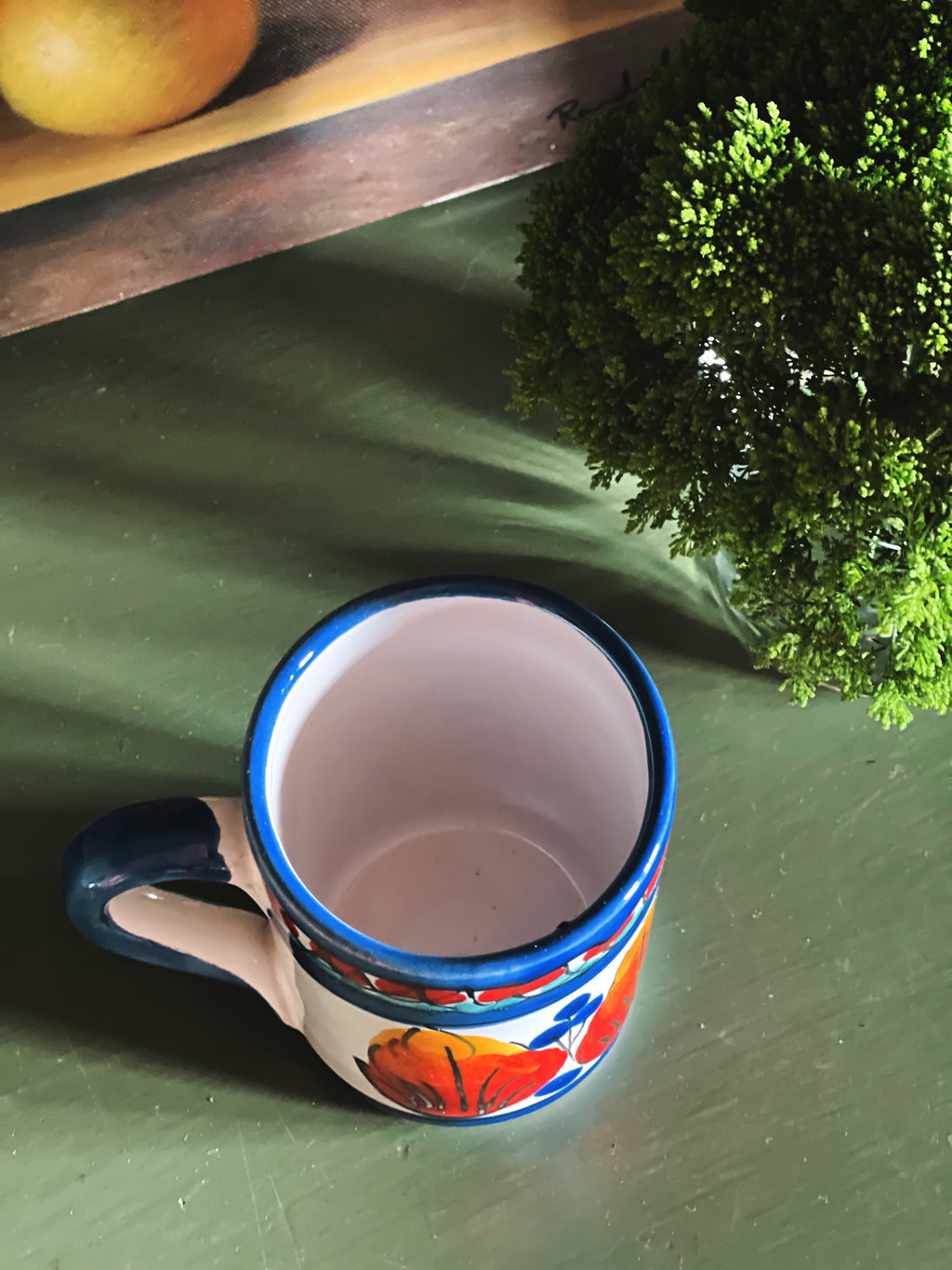 Top view of ceramic mug showing interior glaze and rim