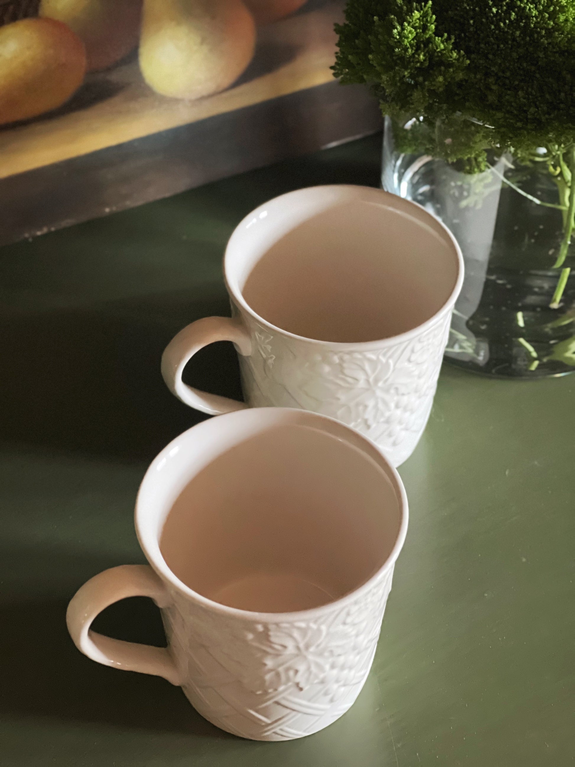 Overhead interior shot of two Mikasa English Countryside mugs