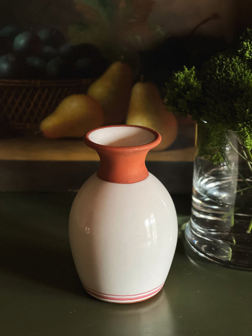Rear view of a red ware pottery vase by Emerson Creek Pottery