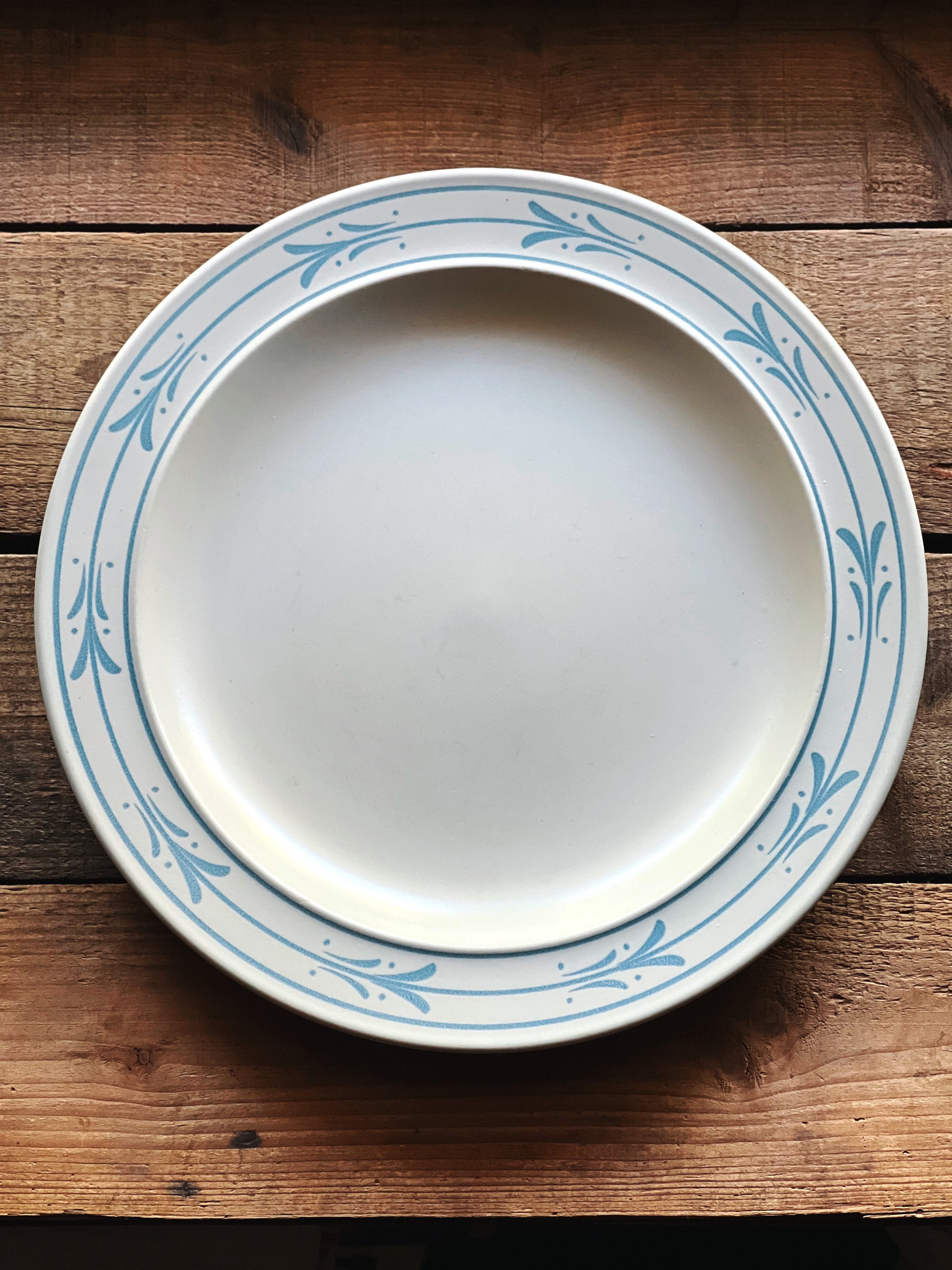 Vintage Japanese Blue Leaf Stoneware Dinner Plate