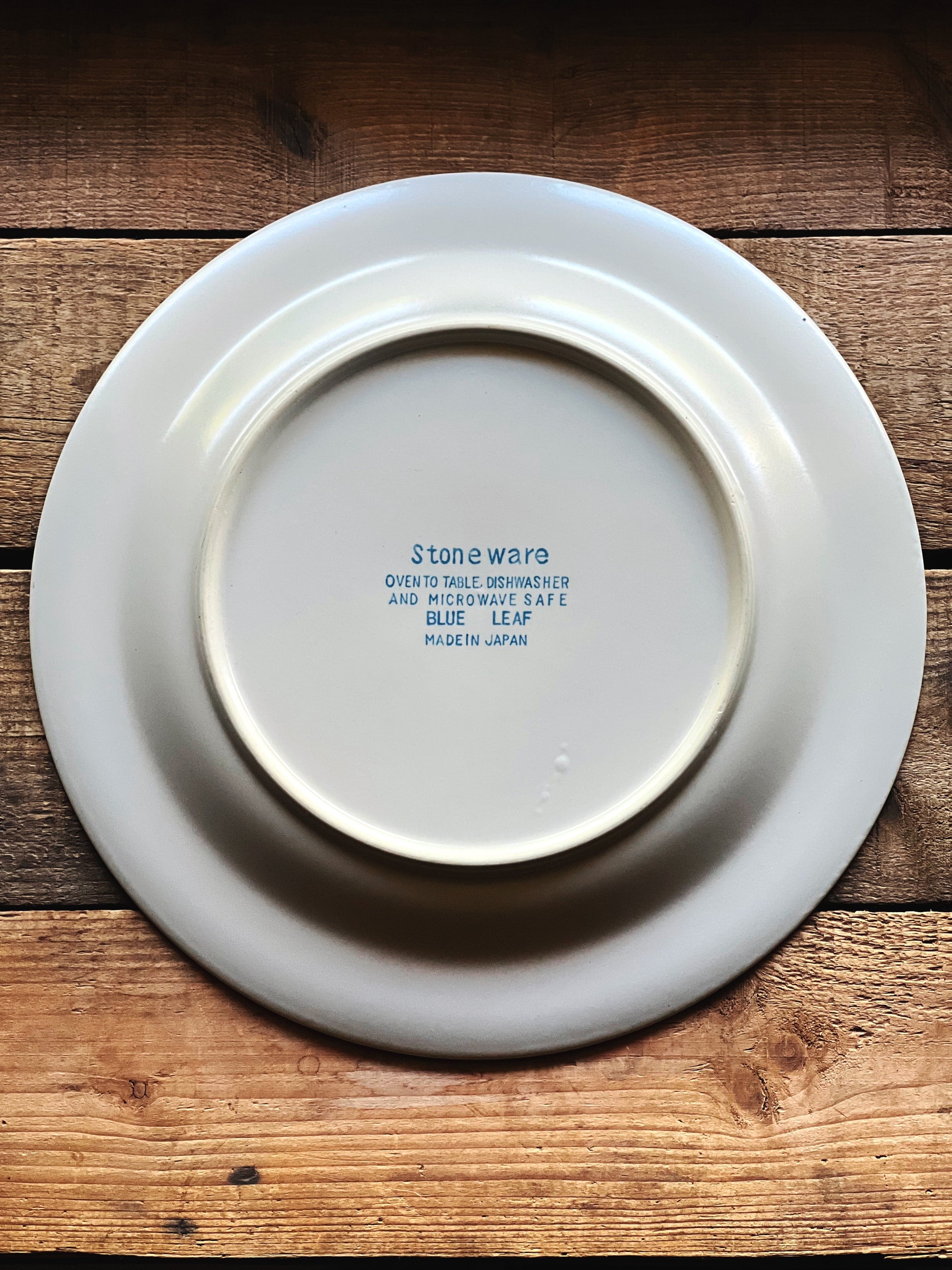 Vintage Japanese Blue Leaf Stoneware Dinner Plate