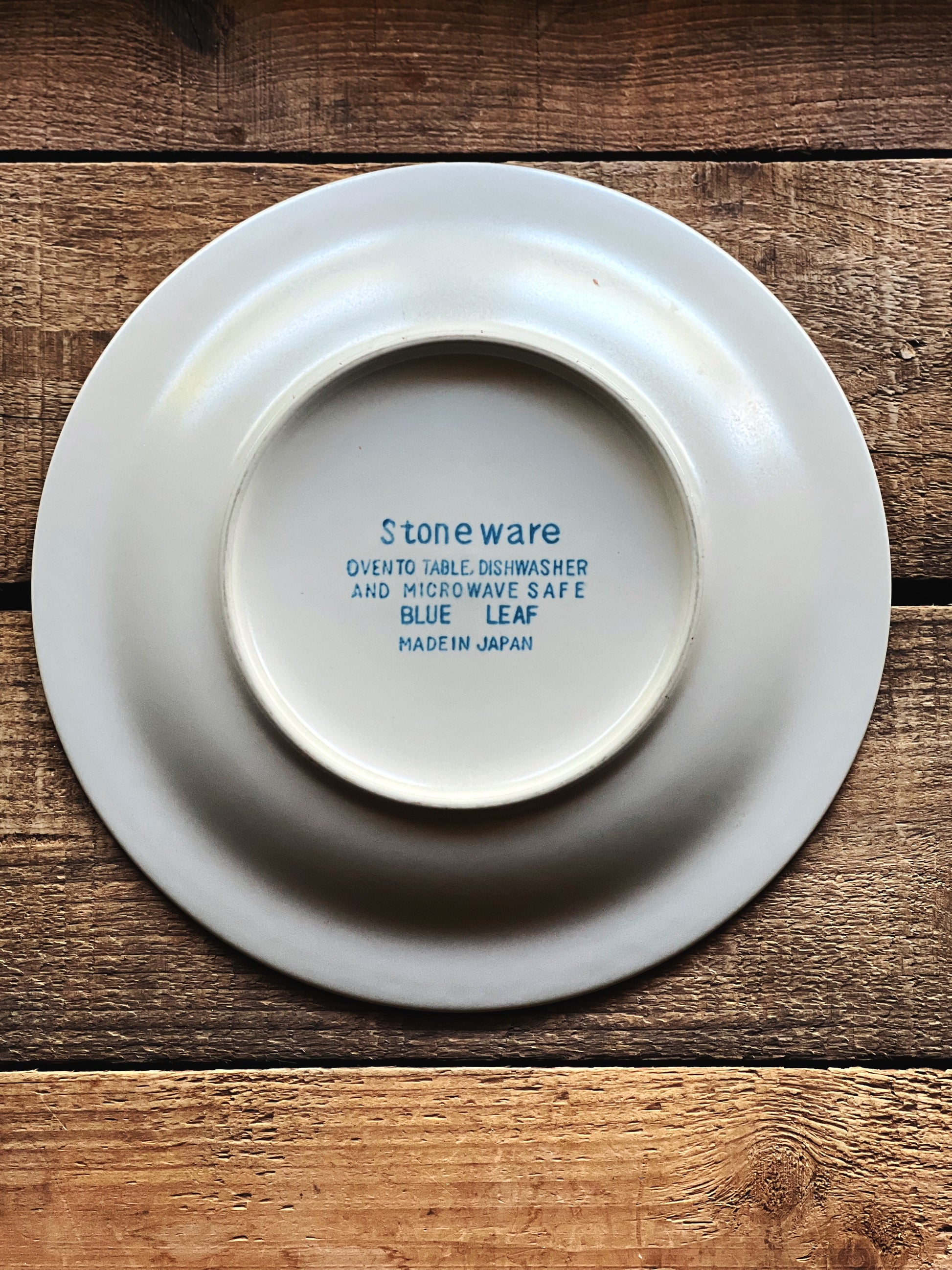 Underside of a Blue Leaf Japan stoneware salad plate