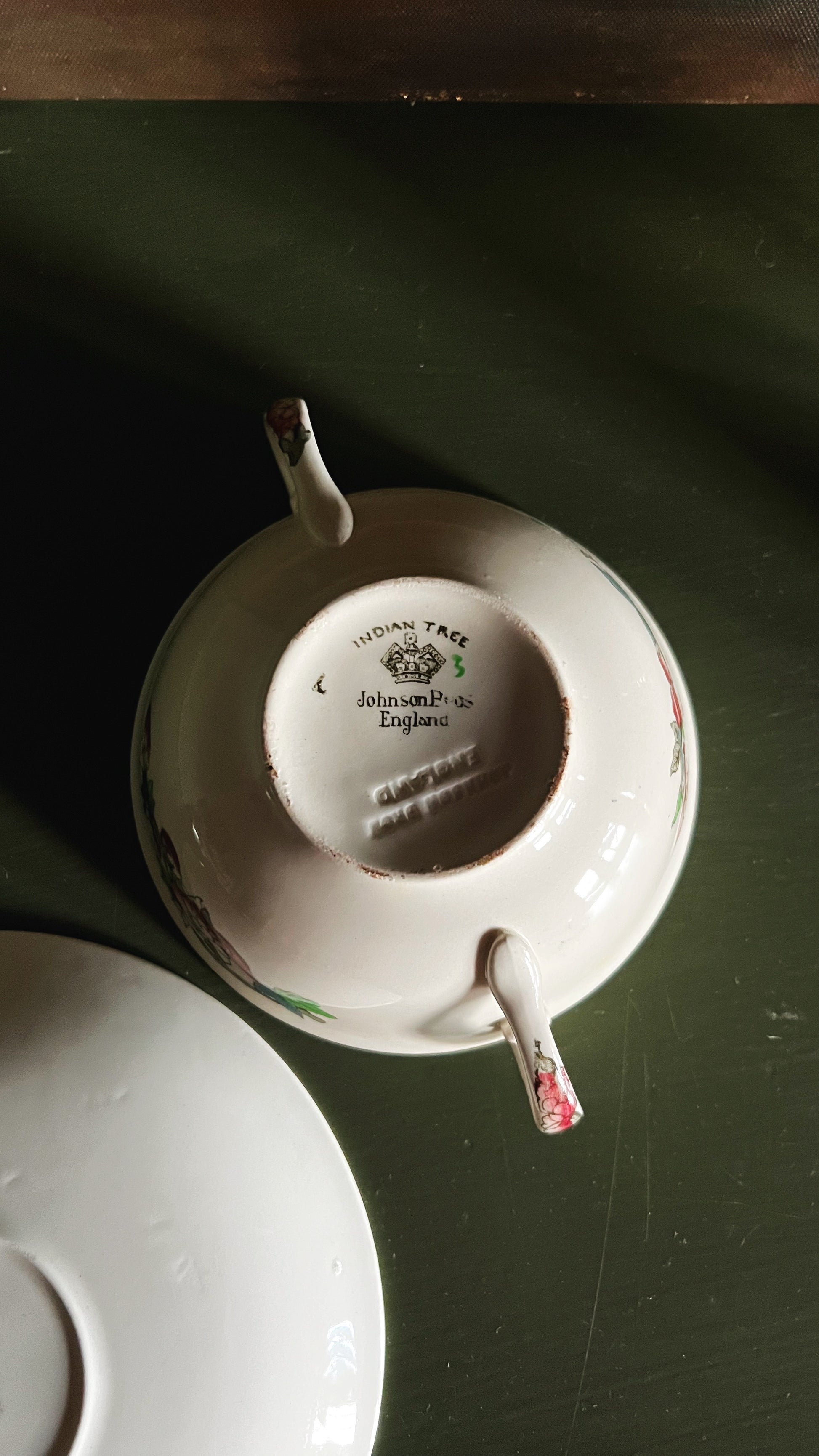 Johnson Brothers Indian Tree saucer underside with Green Key backstamp