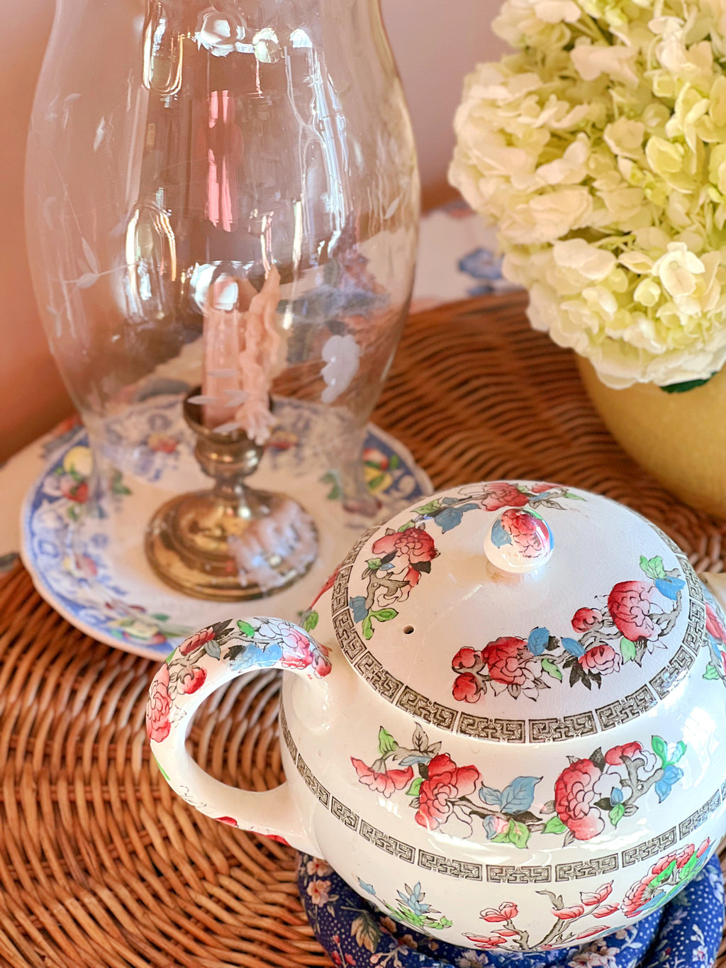 Antique Royal Doulton Pomeroy Blue floral saucer with English transferware detailing