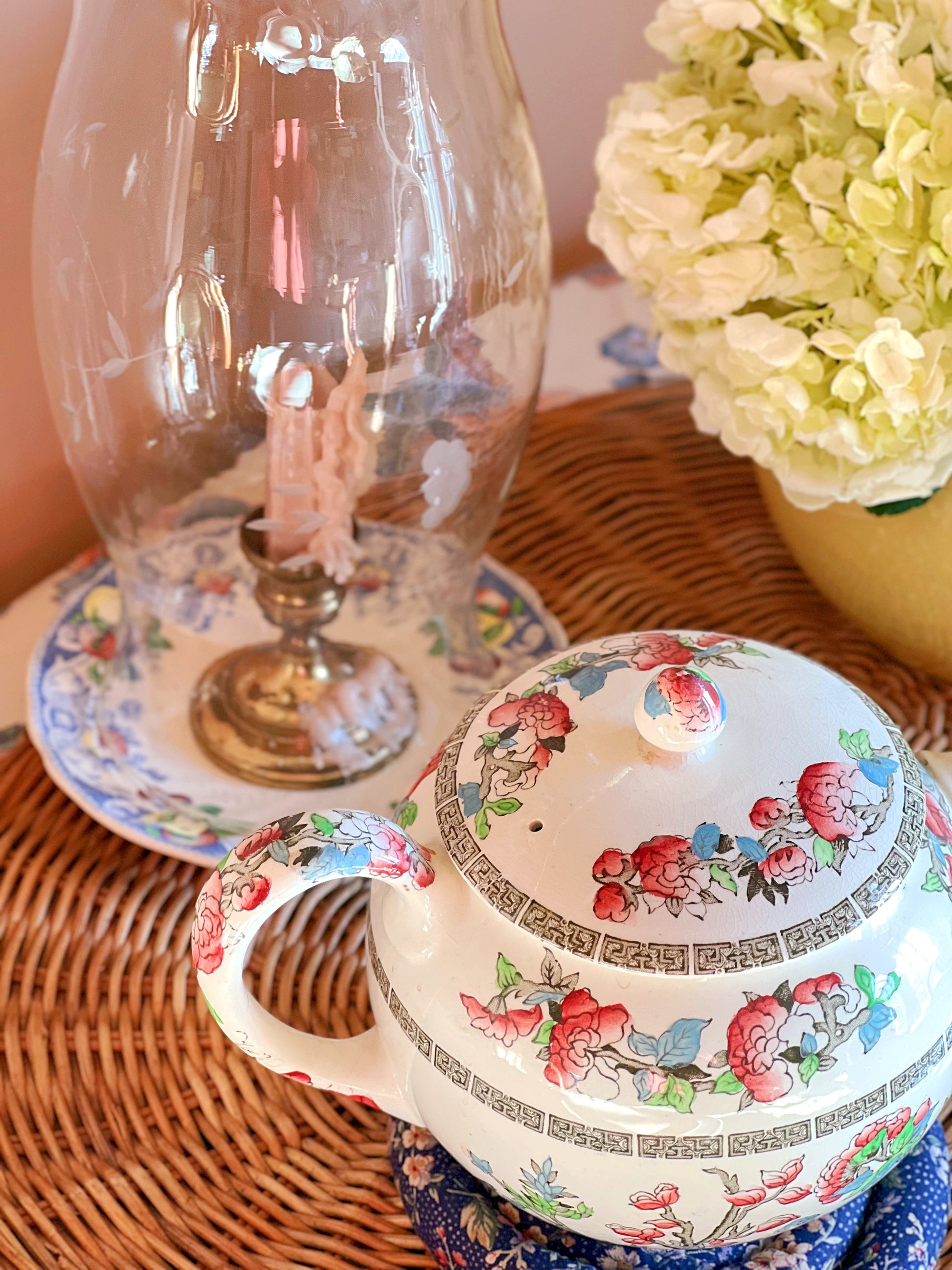 Antique Royal Doulton Pomeroy Blue floral saucer with English transferware detailing