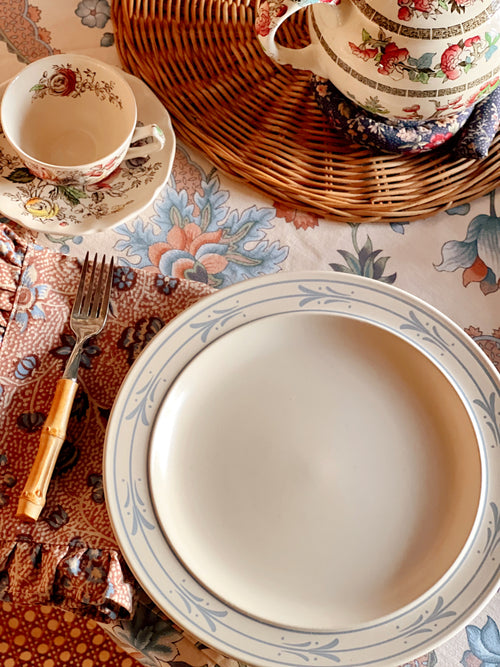 Vintage Japanese Blue Leaf Stoneware Dinner Plate