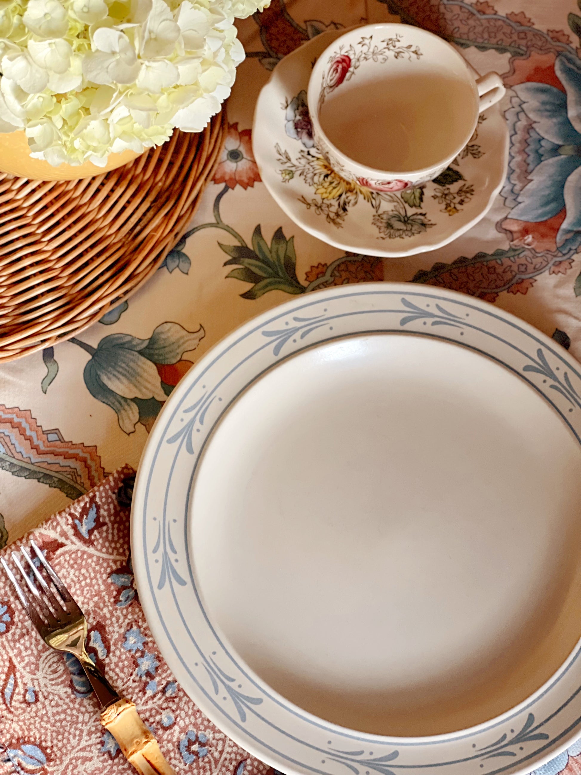 Vintage Japanese Blue Leaf Stoneware Dinner Plate
