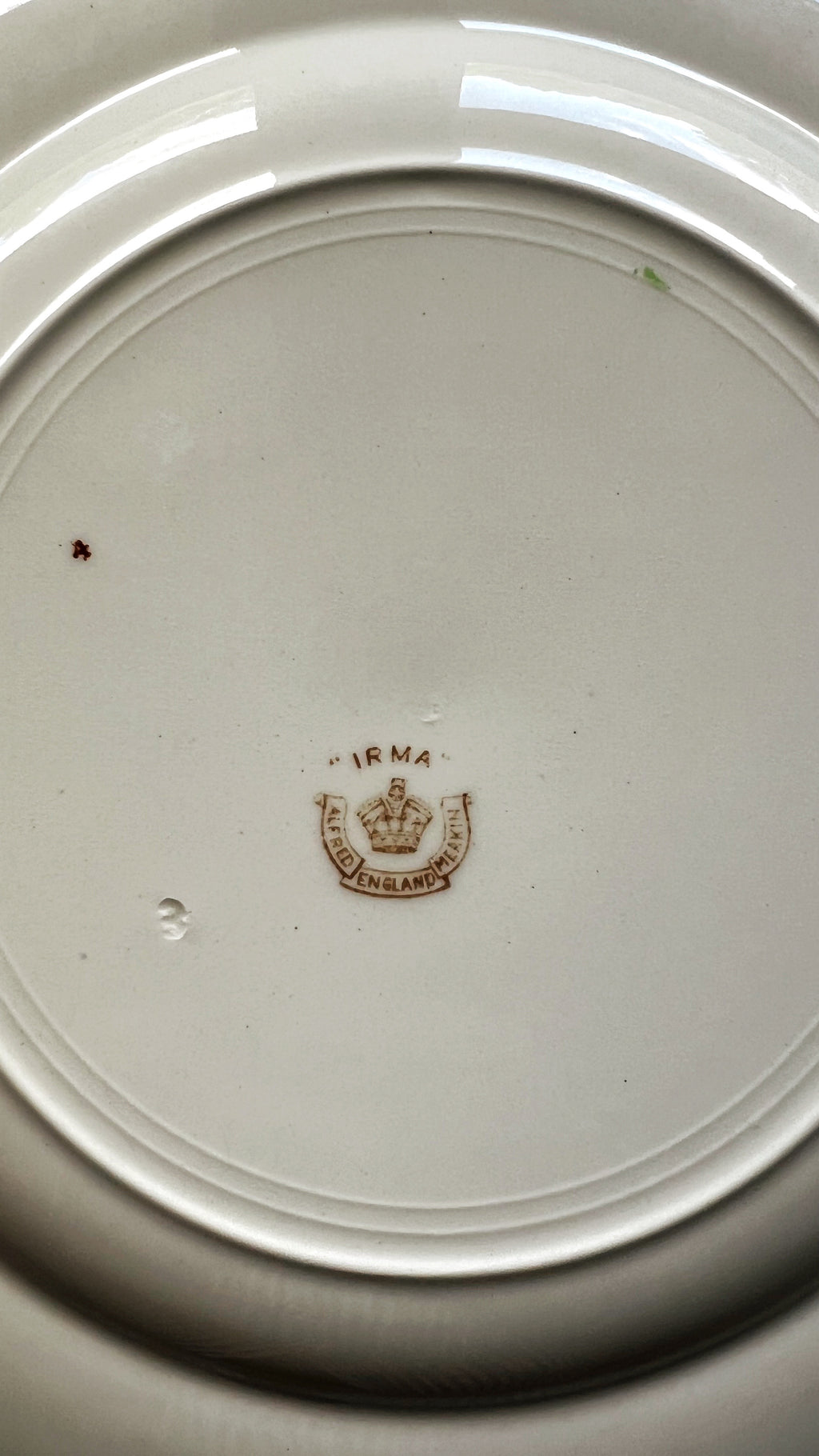 Close up view of Alfred Meakin Irma maker's mark