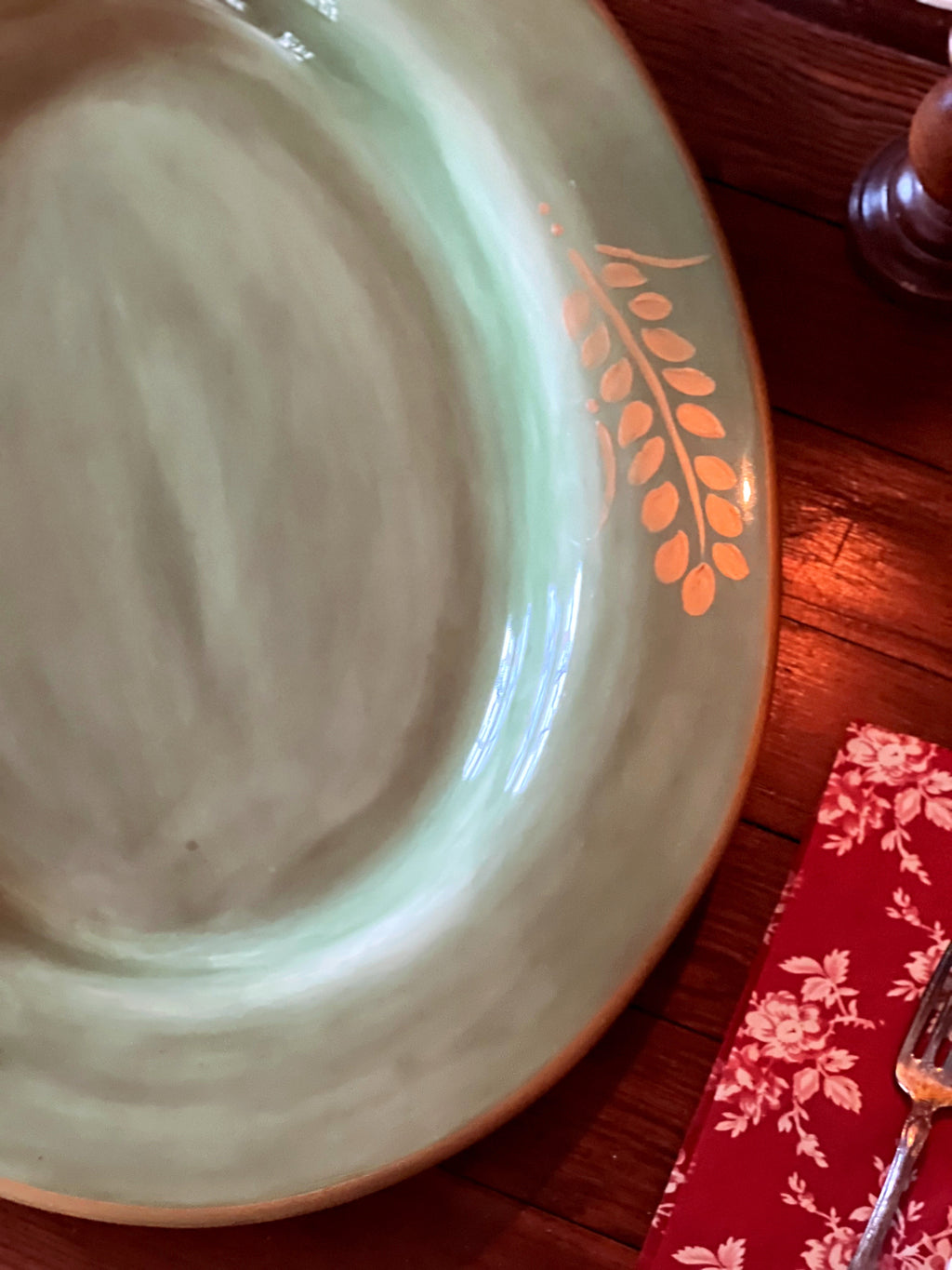 Pottery Barn Sausalito Gold Serving platter on a table 