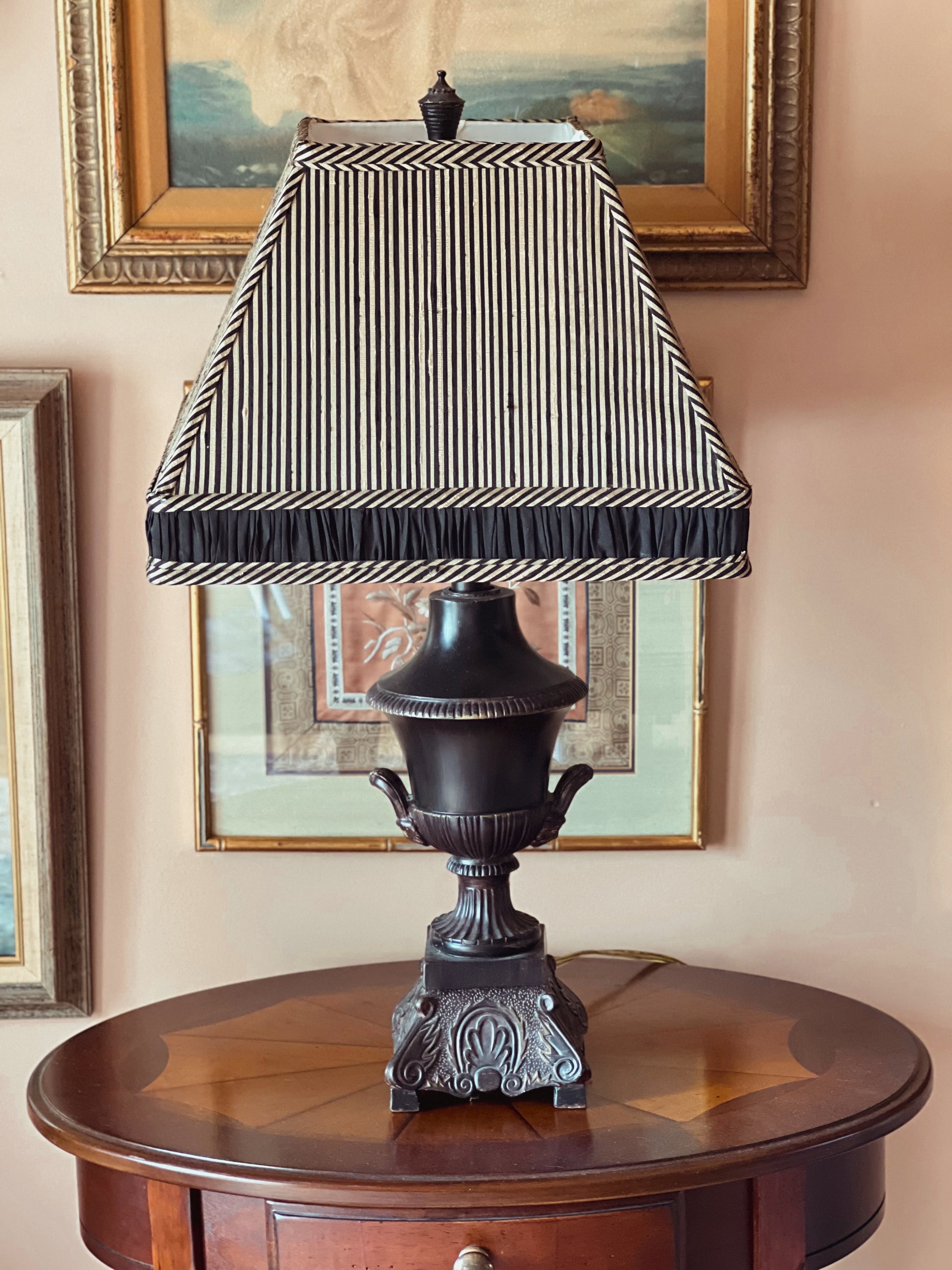 Ralph Lauren inspired vintage striped lampshade with dramatic tapered shape