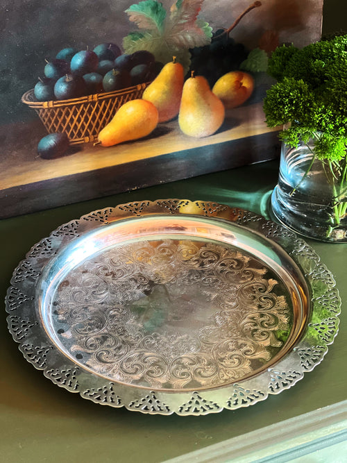 Vintage Silver Gallery Tray with Pierced Rim