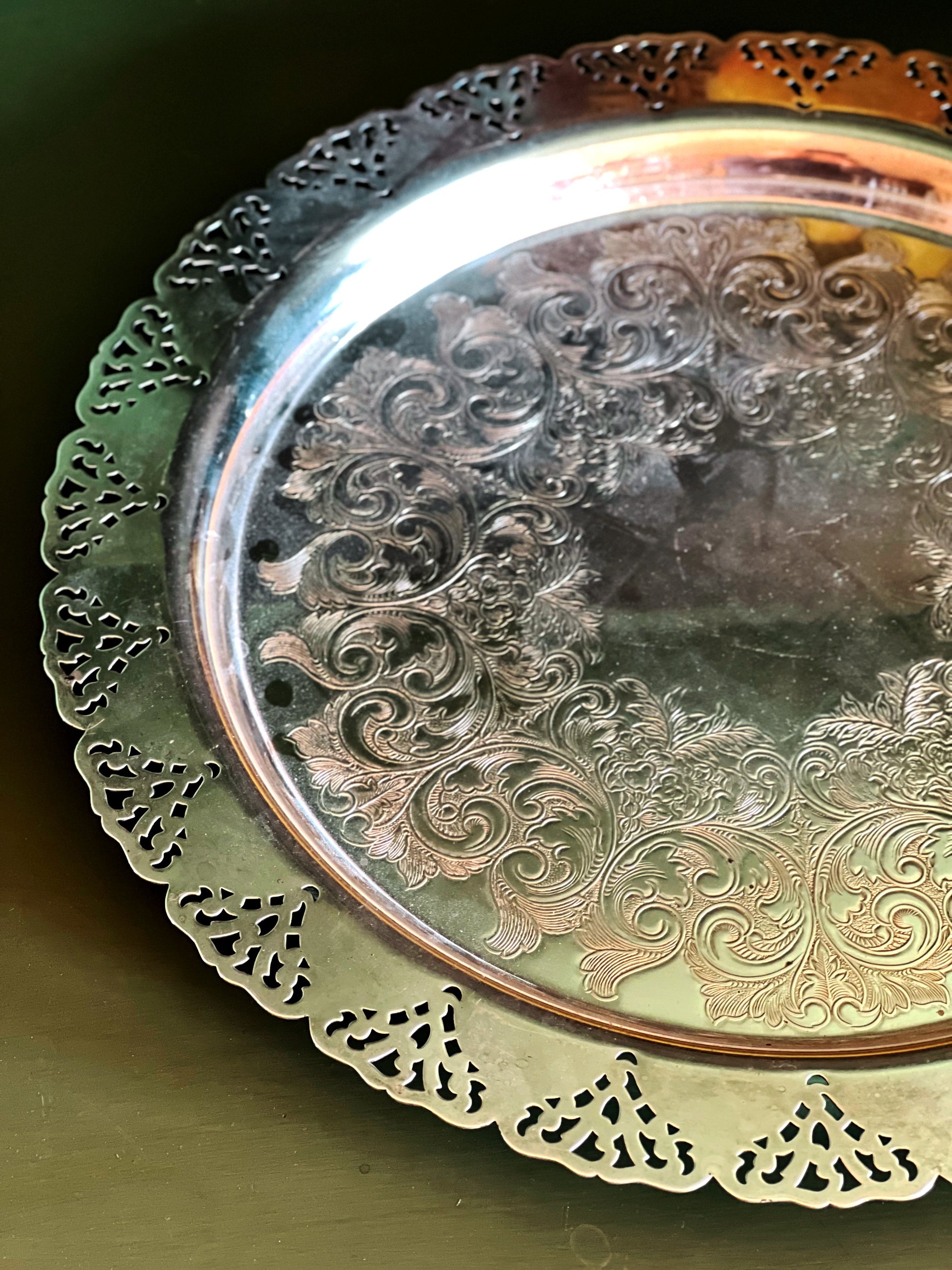 Vintage Silver Gallery Tray with Pierced Rim