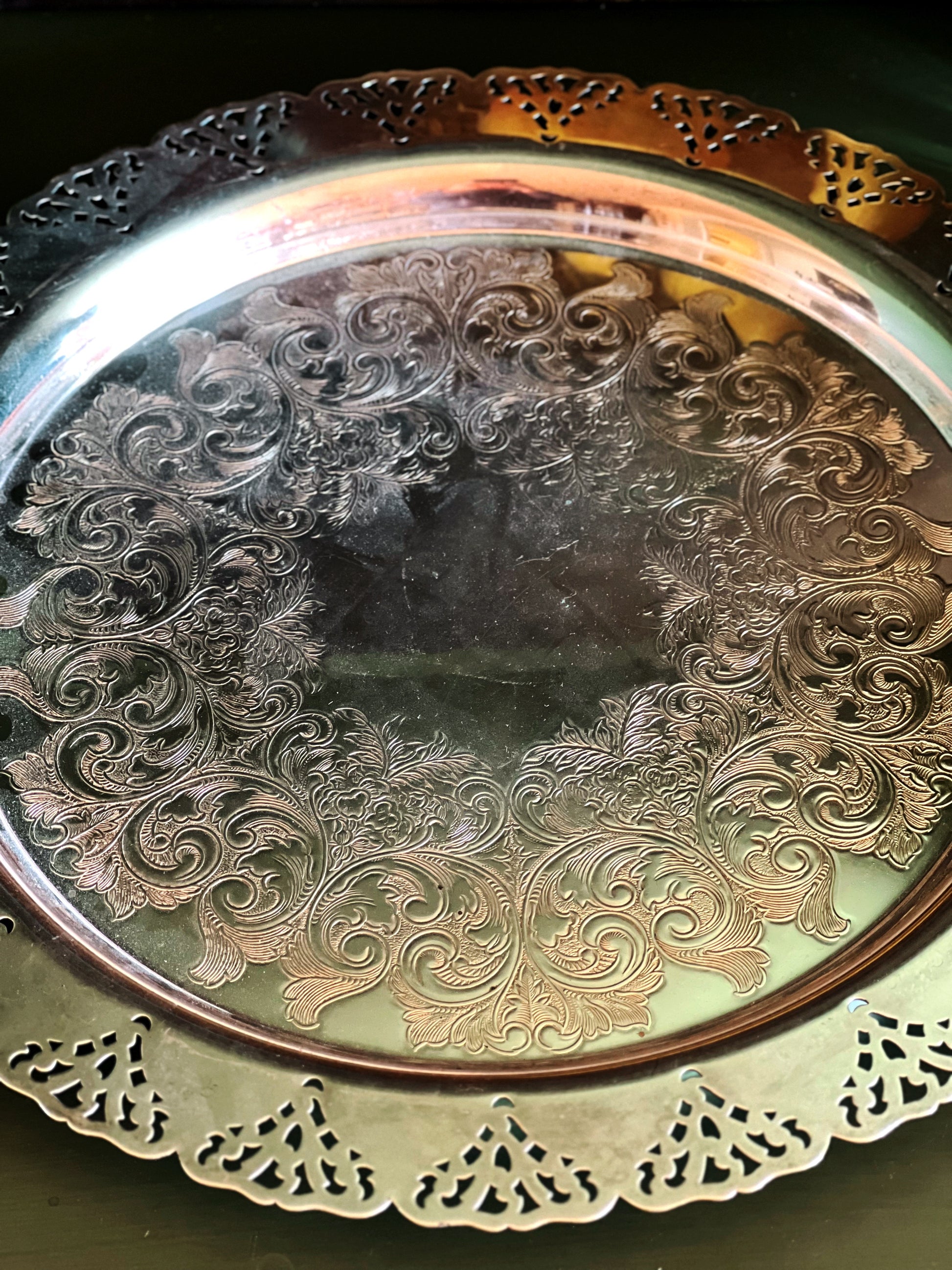 Vintage Silver Gallery Tray with Pierced Rim
