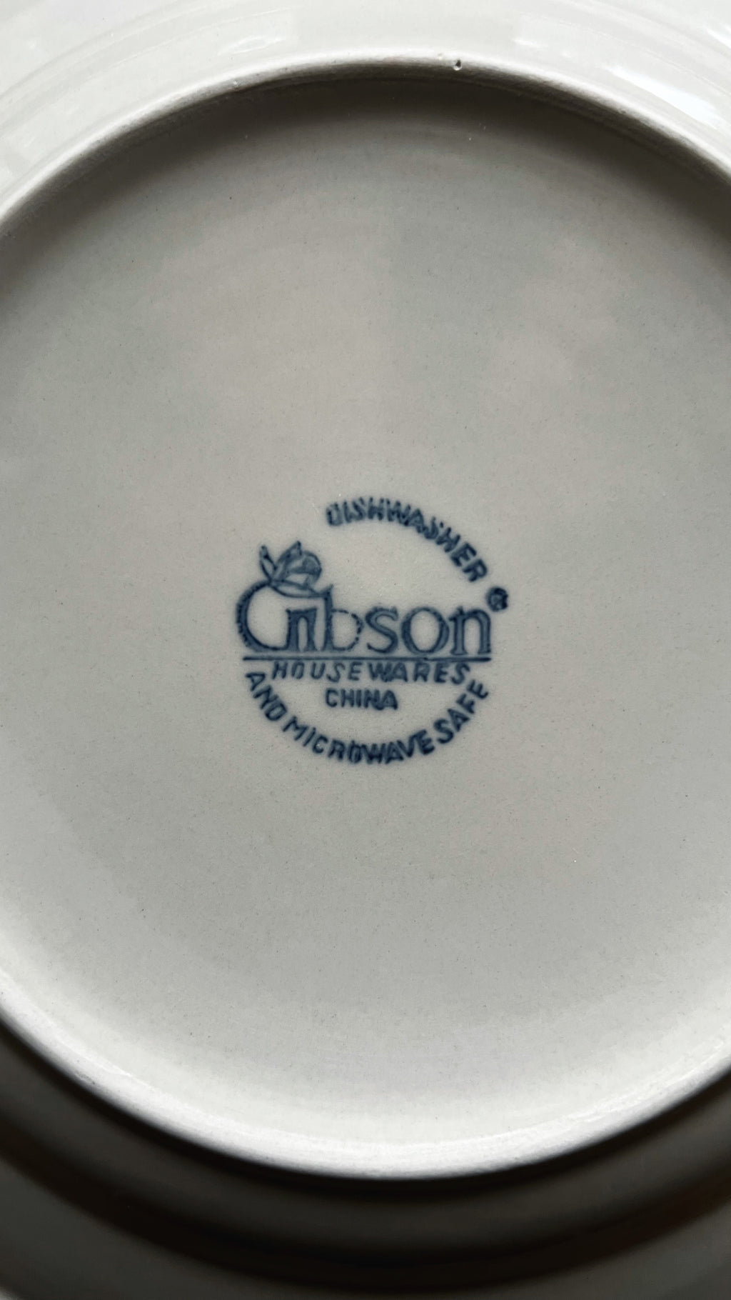 Gibson logo on a white plate with blue text