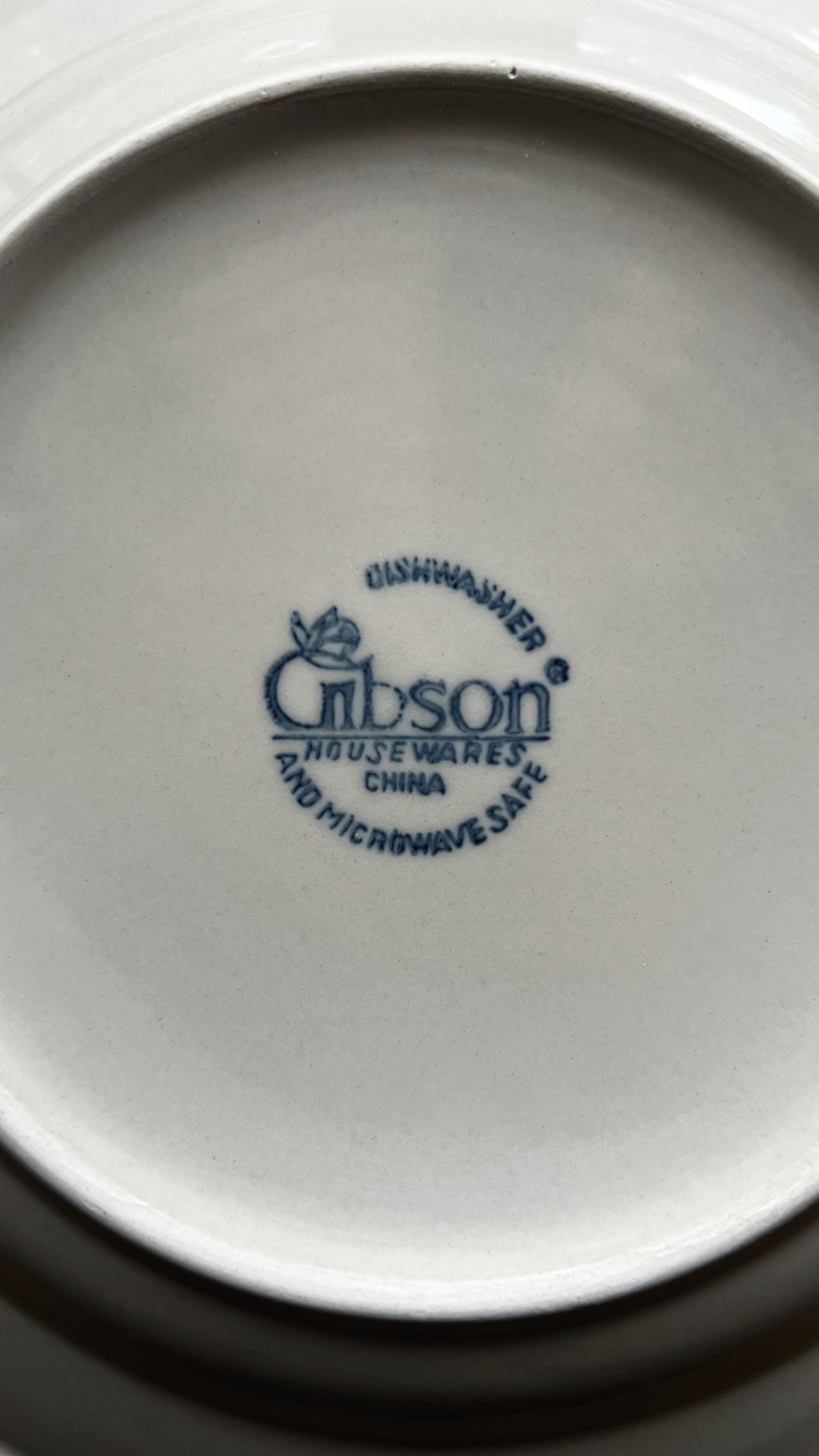 Gibson logo on a white plate with blue text