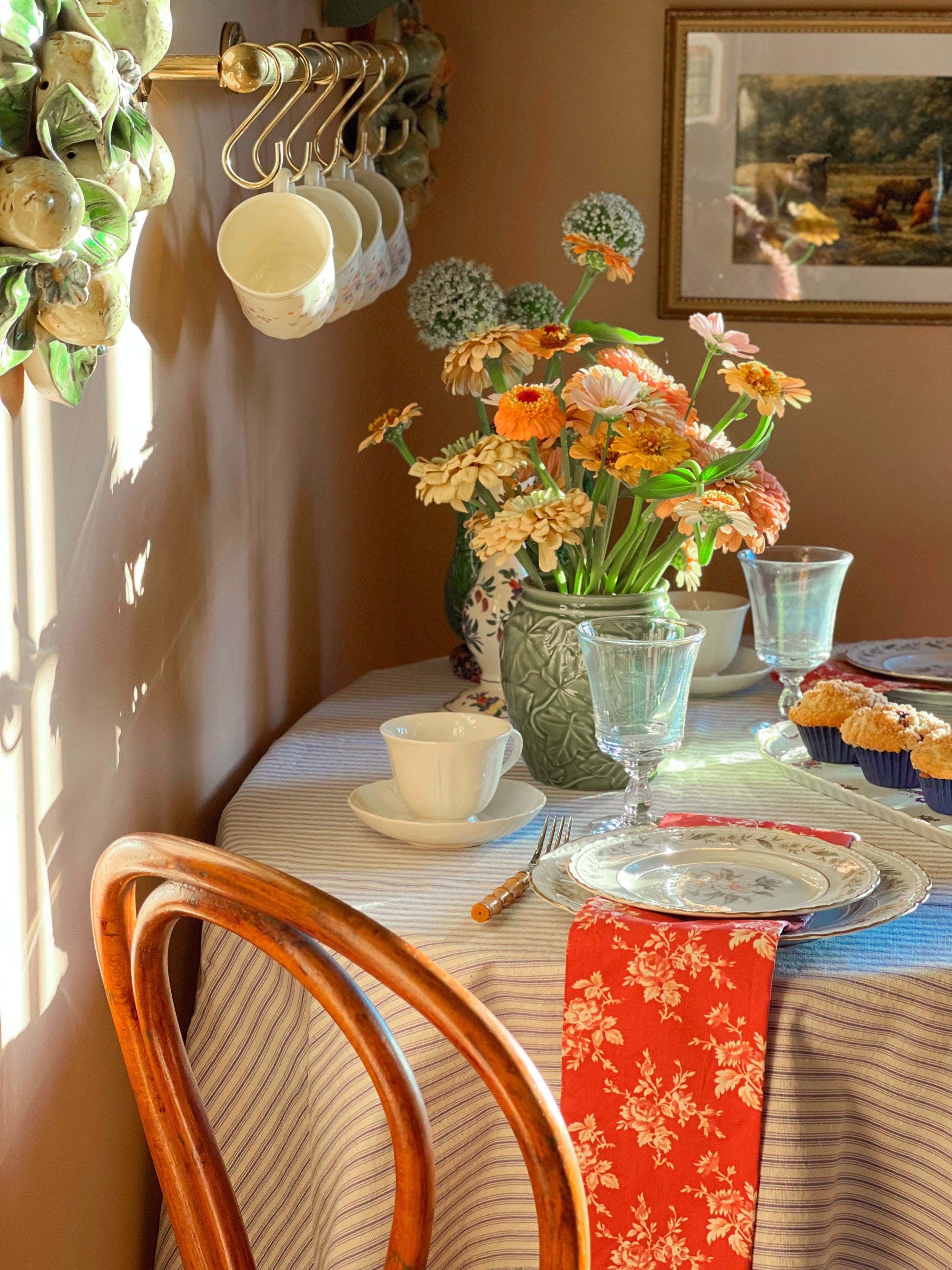 Wedgwood Queen's shape teacup and saucer set on a breakfast table