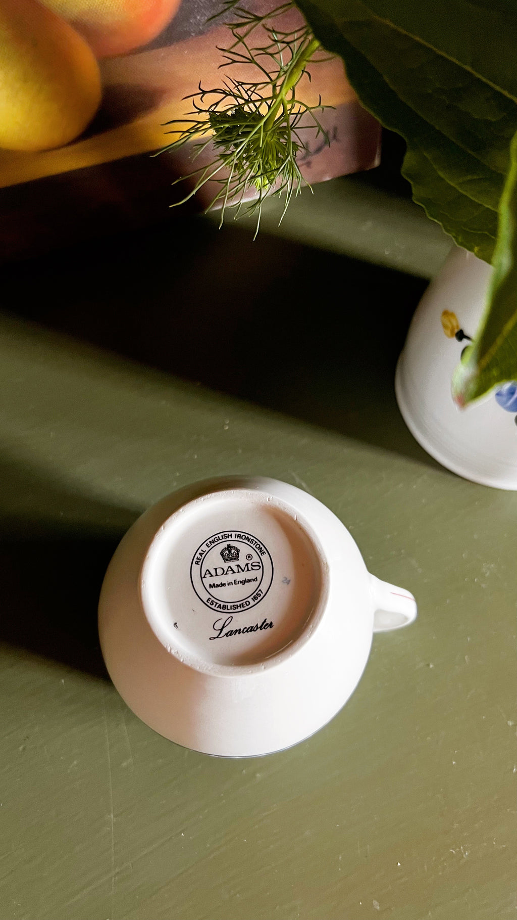 maker's mark on a vintage Adams Lancaster hand-painted English creamer 