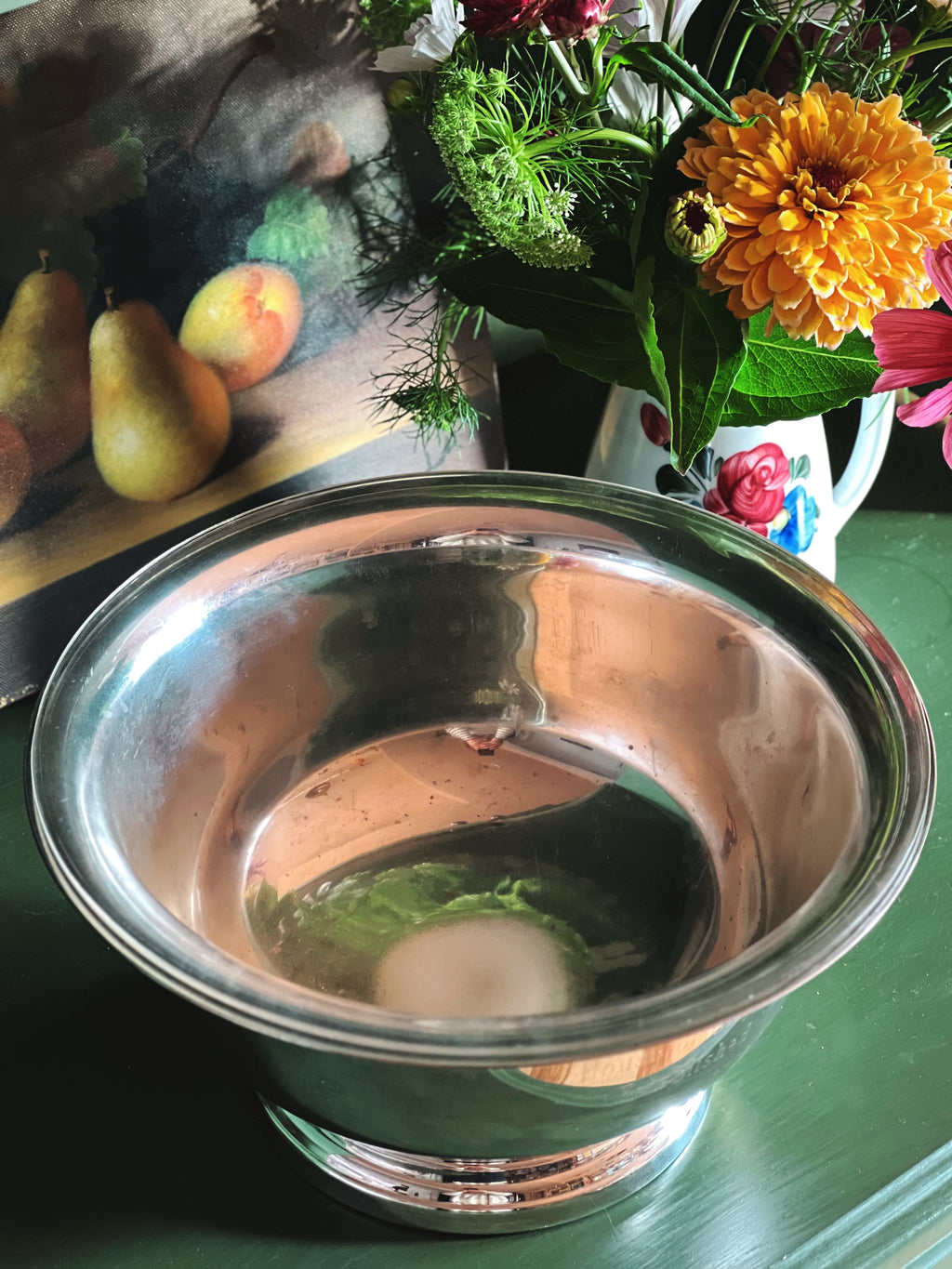 interior of a Vintage Wallace Silver Revere Bowl with Liner