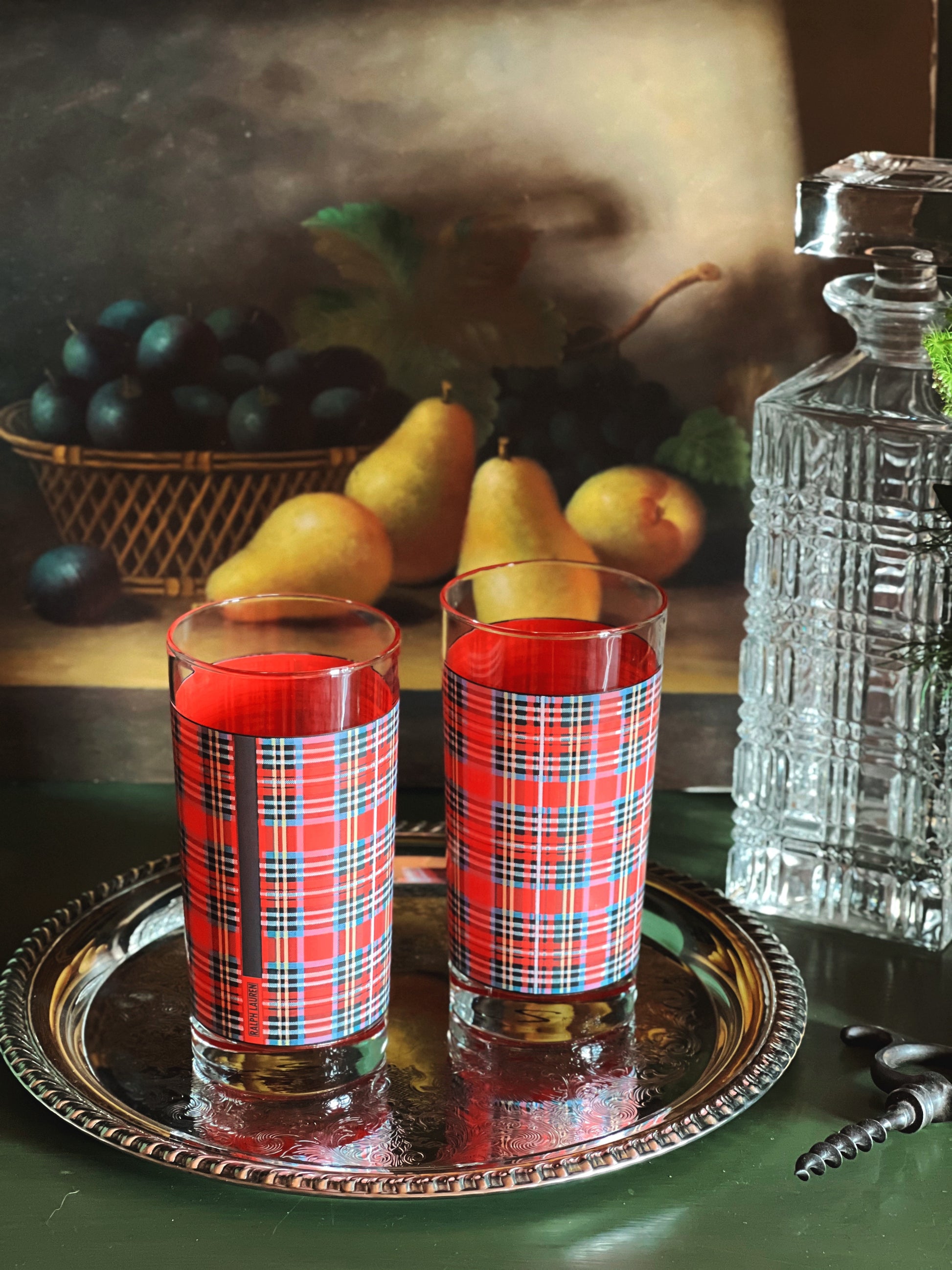 Vintage Ralph Lauren Red Plaid Highball Glasses