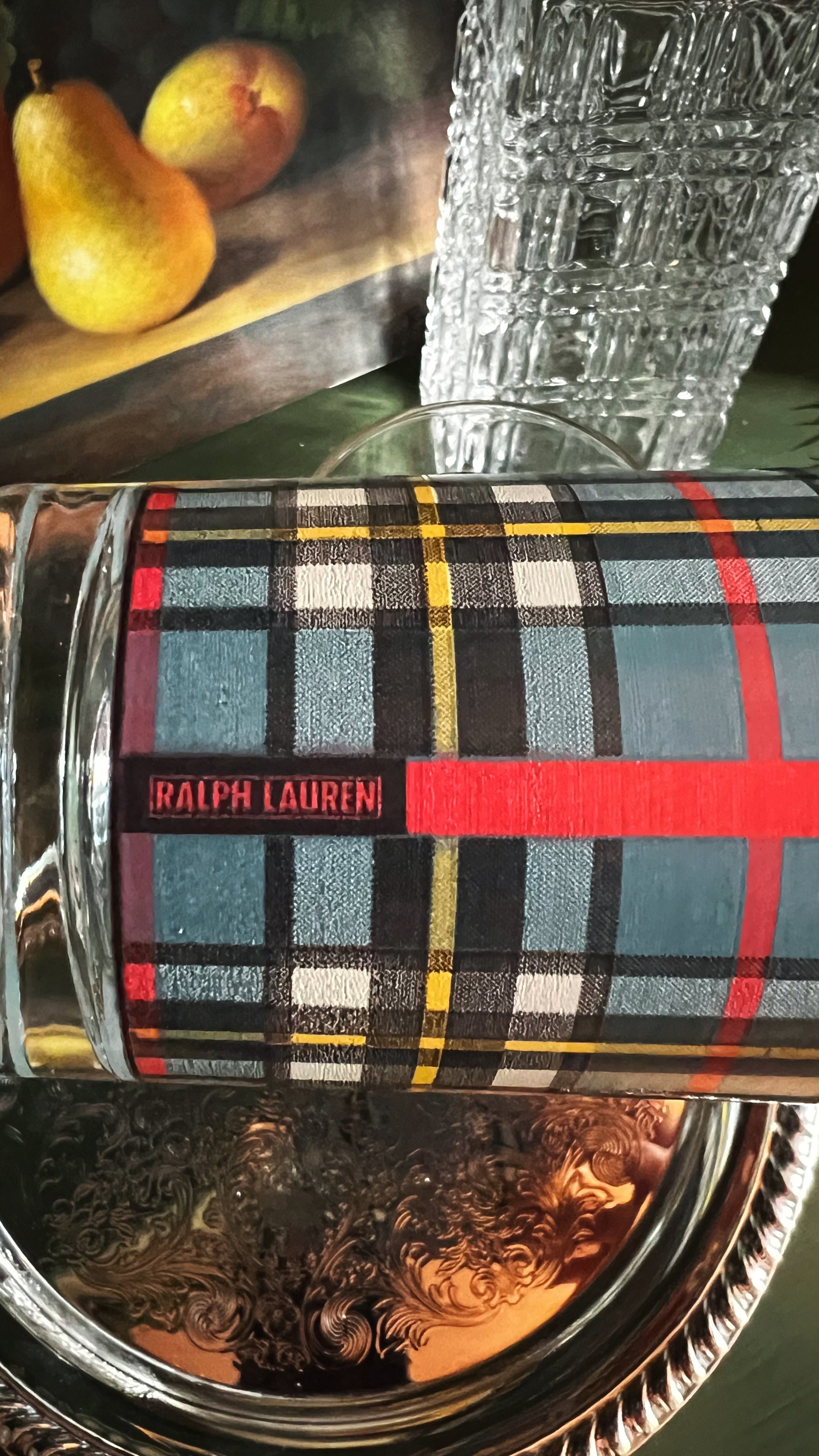 Pair of Vintage Ralph Lauren Blue Plaid Highball Glasses | Americana Barware | Cocktail Tumblers