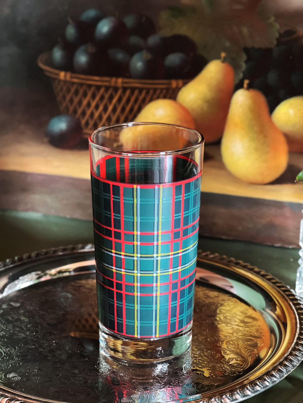 Vintage Ralph Lauren Green Plaid Highball Glass