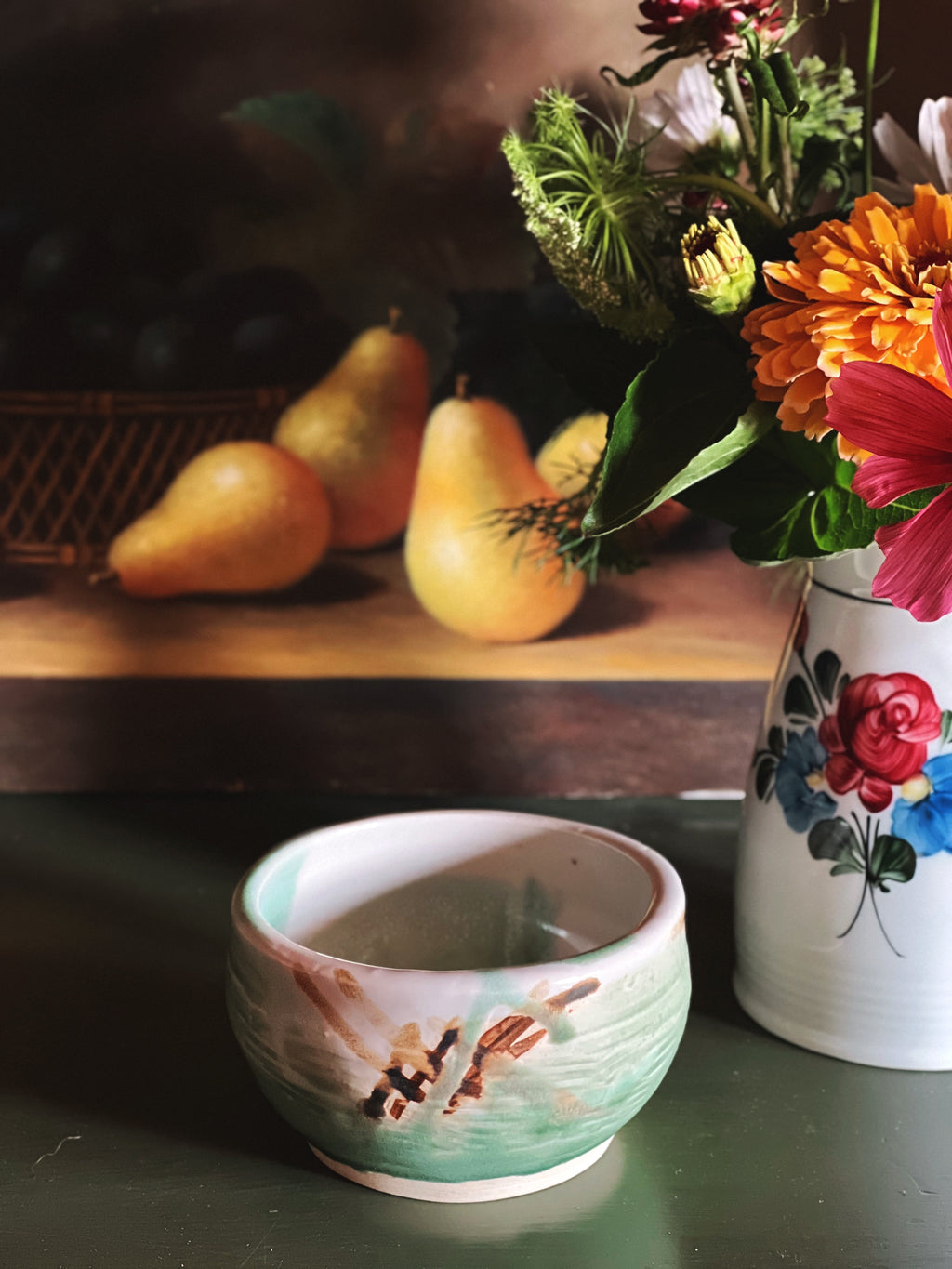 close up of a Handmade signed JMC pottery bowl 