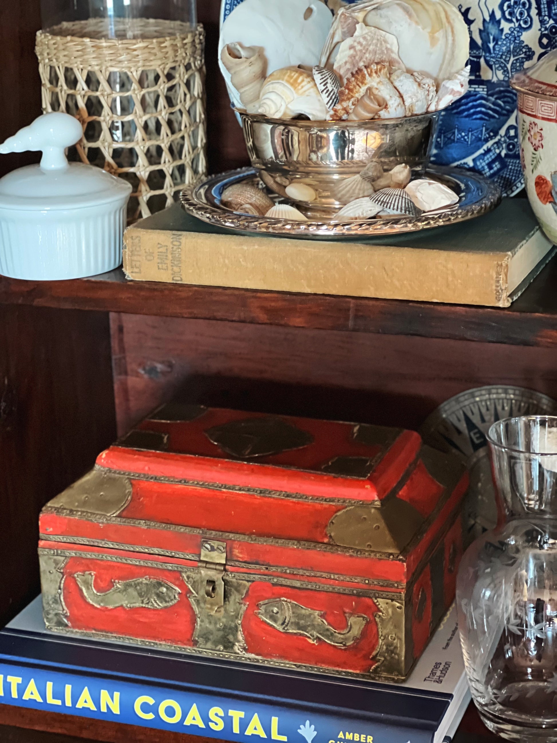 Heavy wooden keepsake box with ornate brass detailing