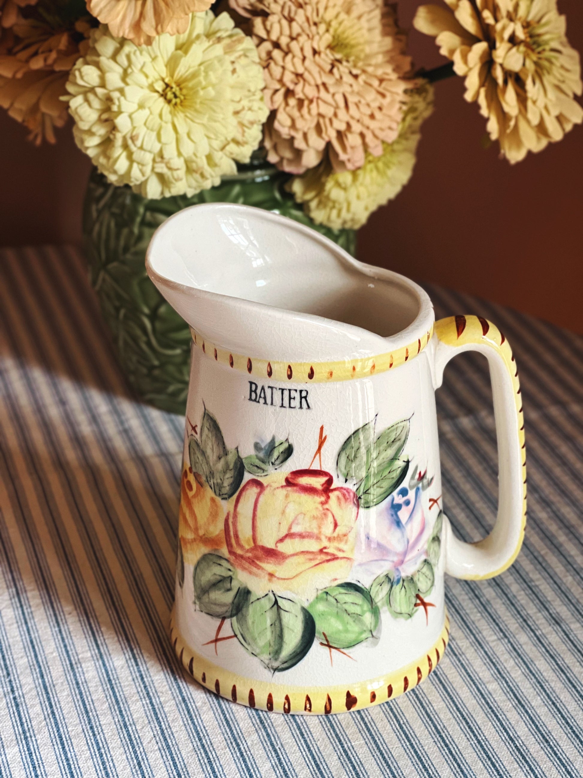 Vintage Hand Painted Ceramic Batter Pitcher