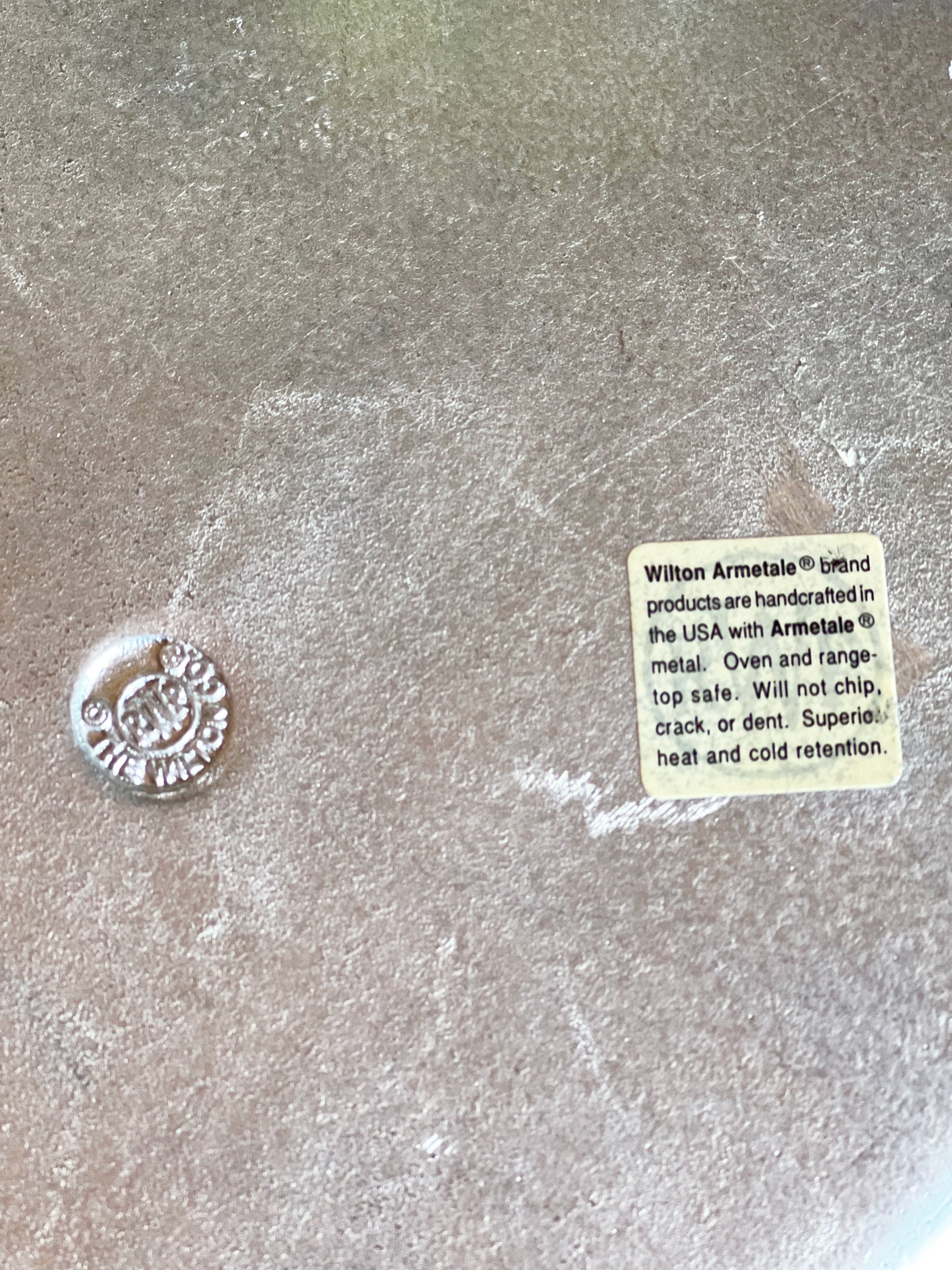Wilton Armetale branded product with a label on a textured surface