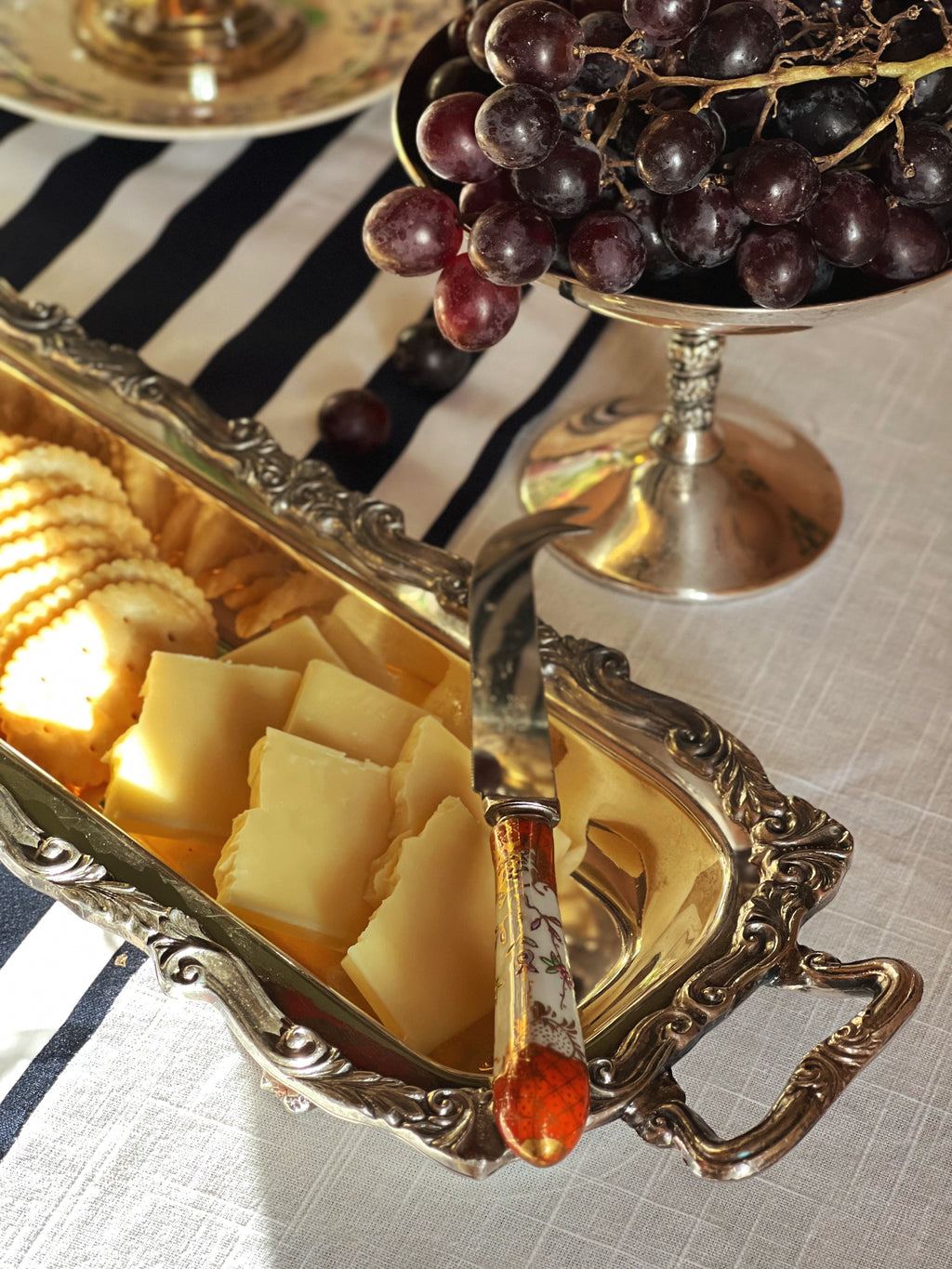 Vintage Ornate Footed Silver Serving Tray 