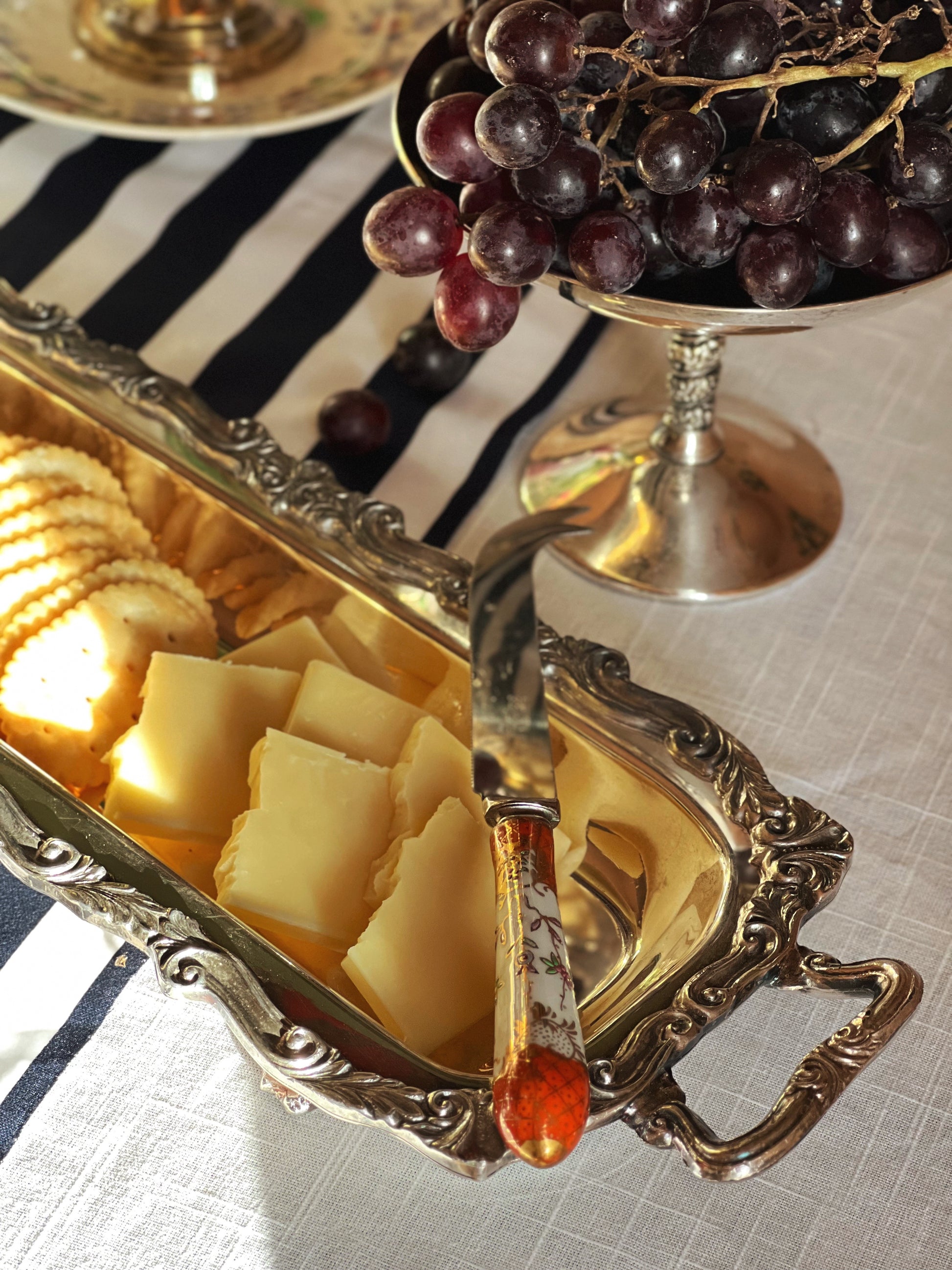 Vintage Ornate Footed Silver Serving Tray 