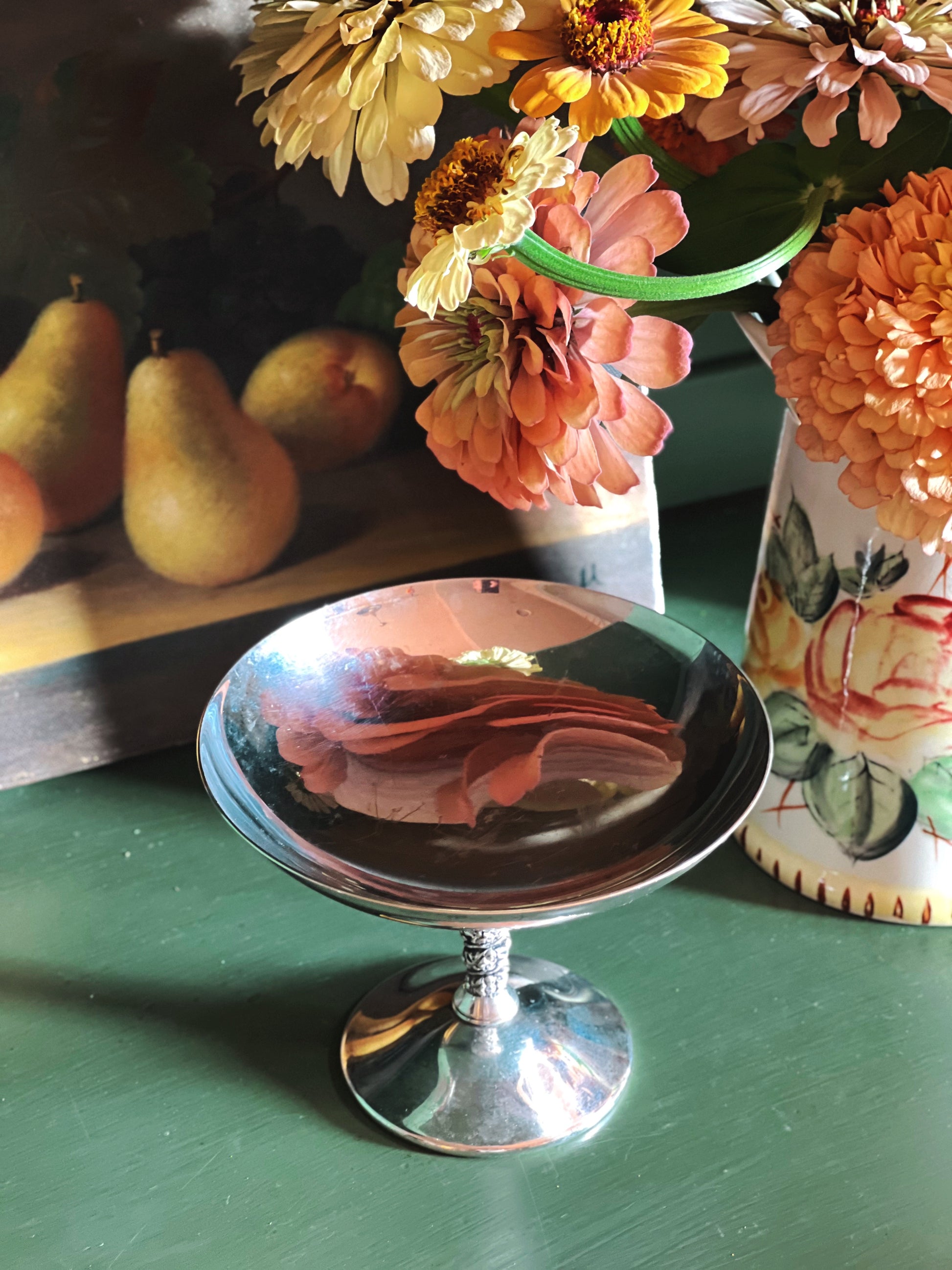 overhead view of a Vintage Valero Spain Silver Compote Coupe