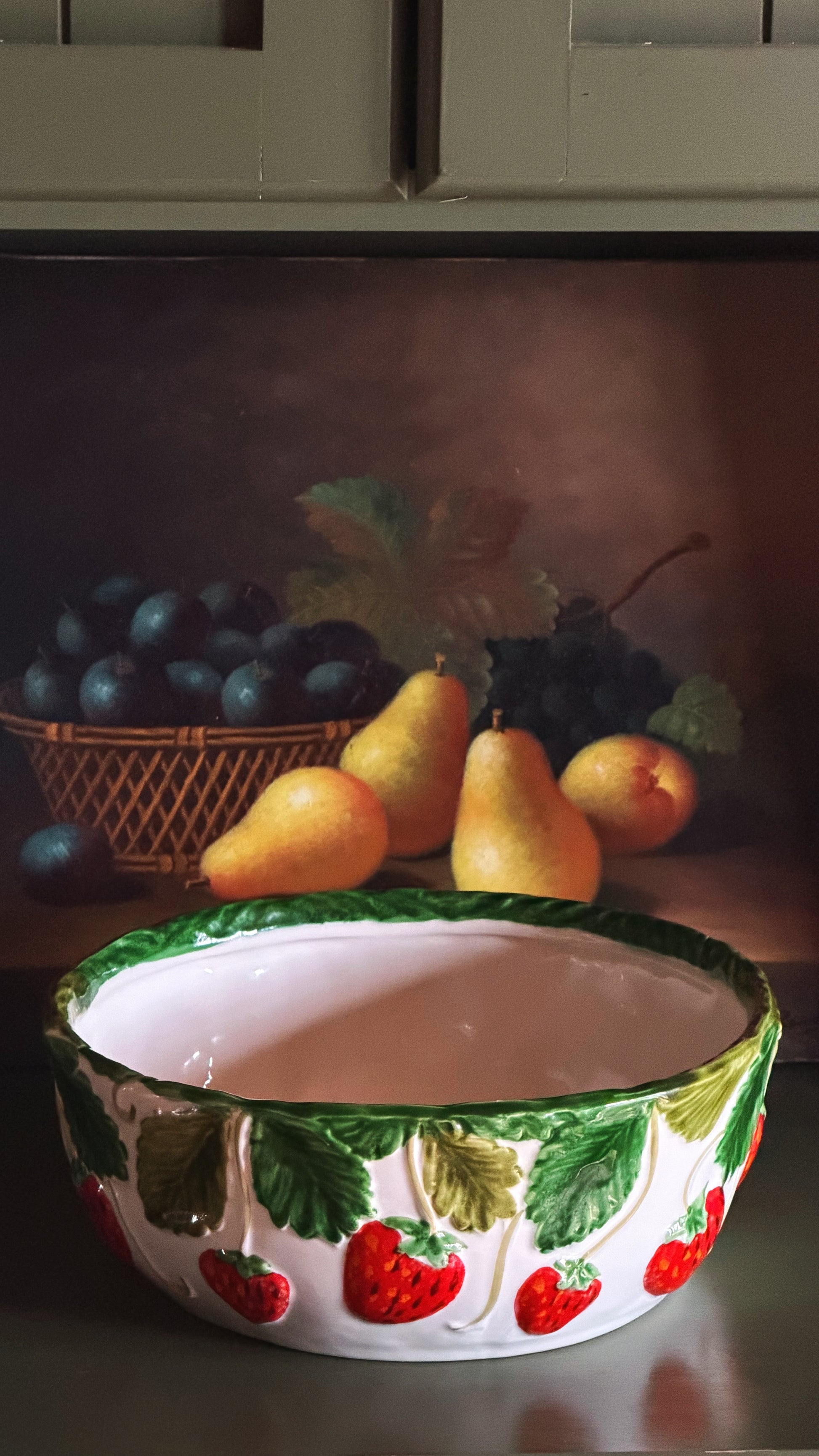 Vintage Mancer Italy Strawberry Ceramic Serving Bowl | Majolica Fruit Bowl