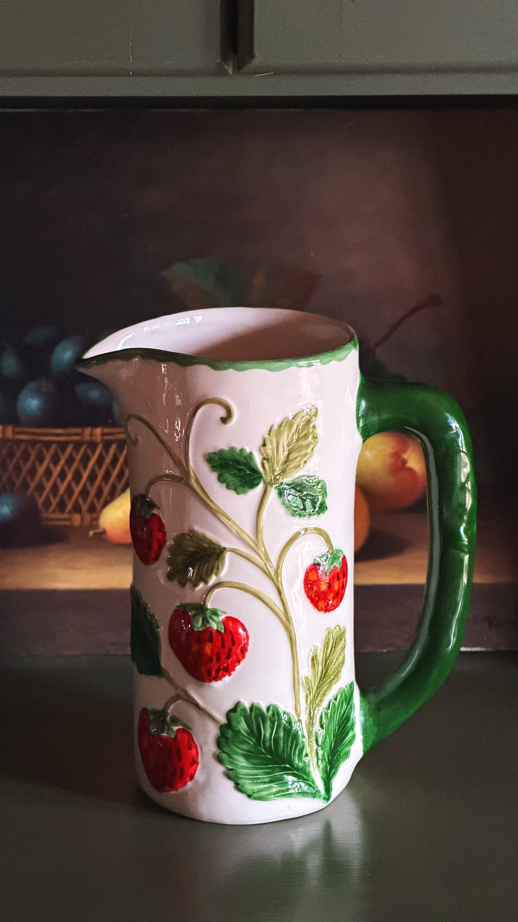 Vintage Mancer Italy Majolica Strawberry Ceramic Pitcher | Ceramic Flower Vase
