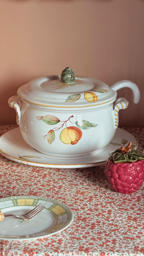 Vintage Ceramiche Fontana Siena CF62 Hand Painted Italian Tureen with Ladle & Underplate