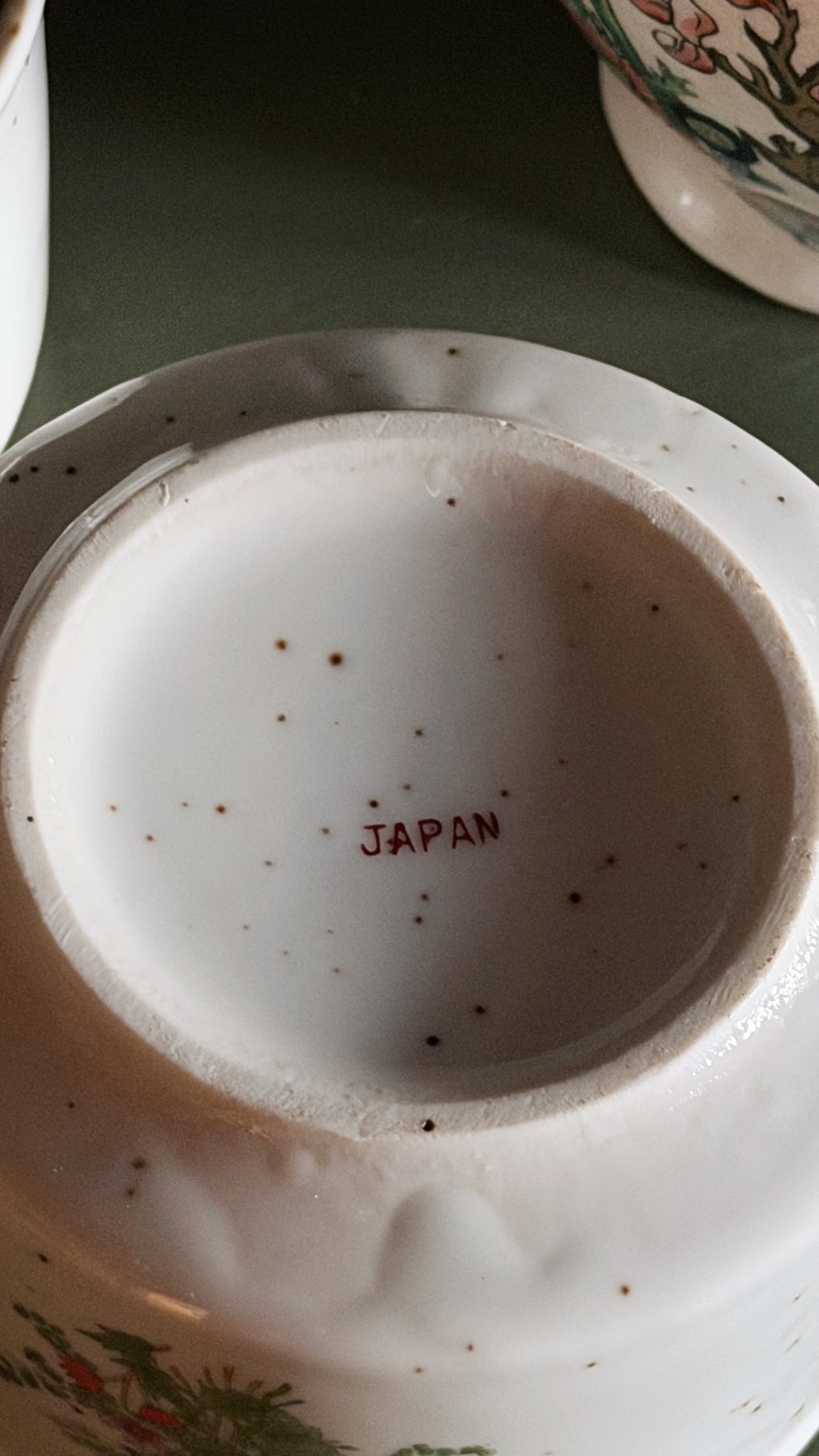 Vintage Japanese Speckled Stoneware Soup Mug | Blue & Pink Floral