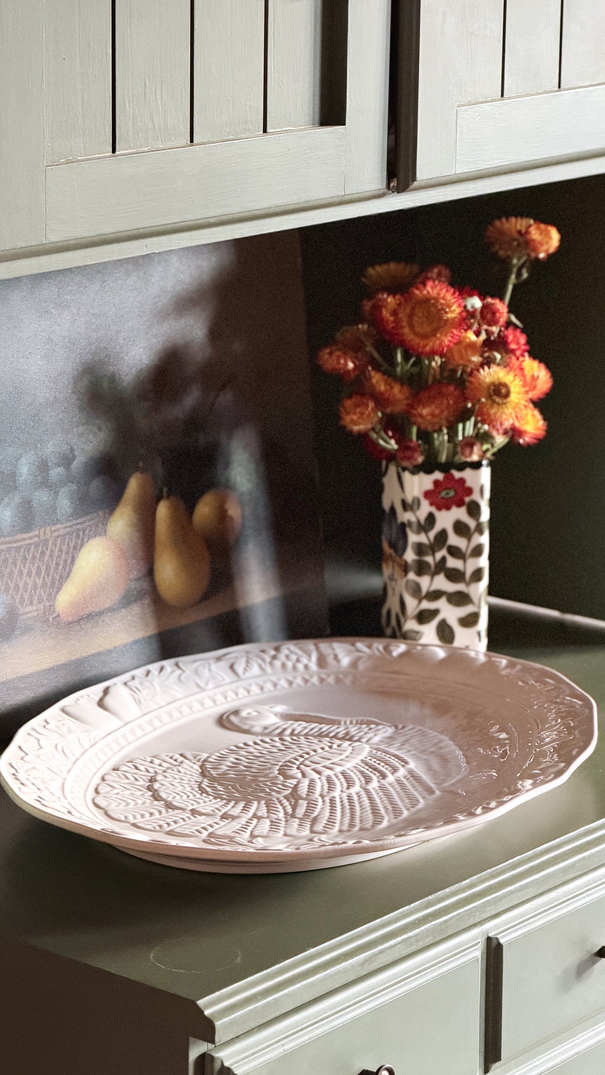 Large vintage white turkey design serving platter