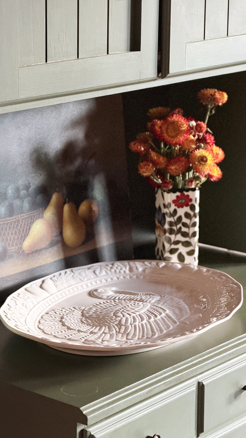 Large vintage white turkey design serving platter