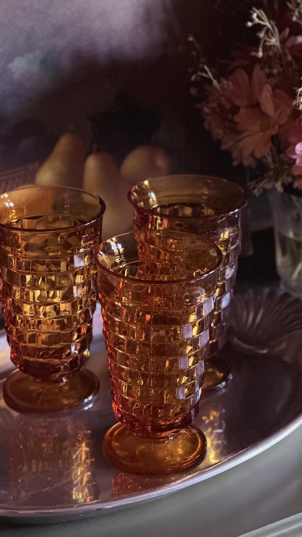 Set of 3 Vintage Colony Whitehall Amber Iced Tea Glasses