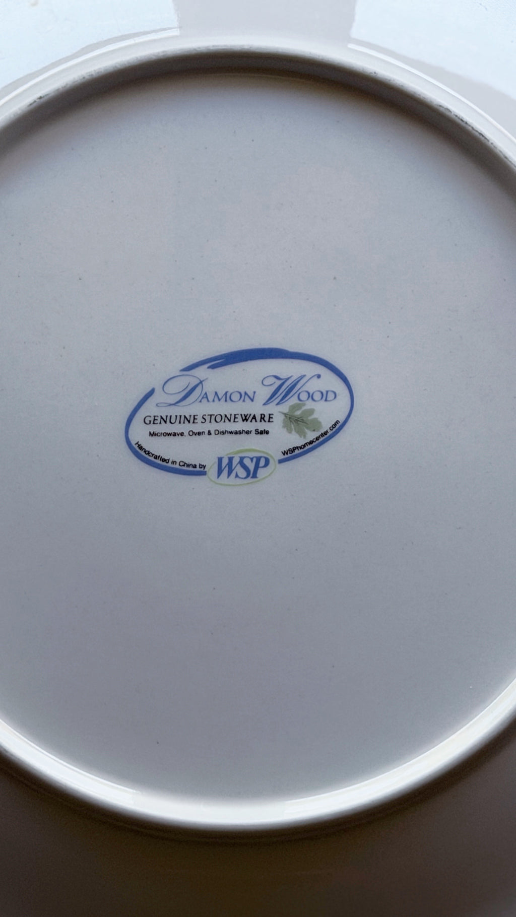 Vintage Damon Wood Genuine Stoneware Dinner Plate | Green Leaf & Stripe Pattern