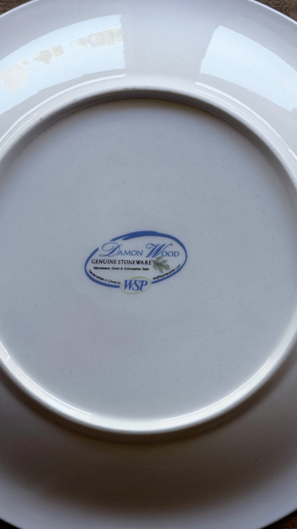 Vintage Damon Wood Genuine Stoneware Salad Plate | Green Leaf & Stripe Pattern