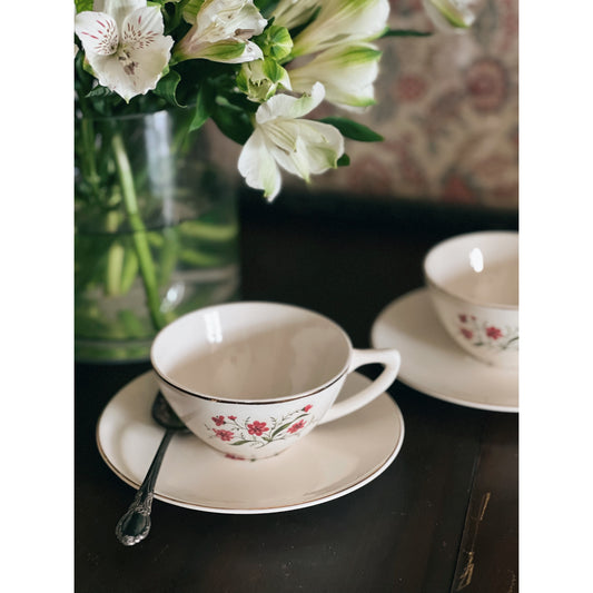 Pair of Vintage Floral Teacups & Saucer Sets