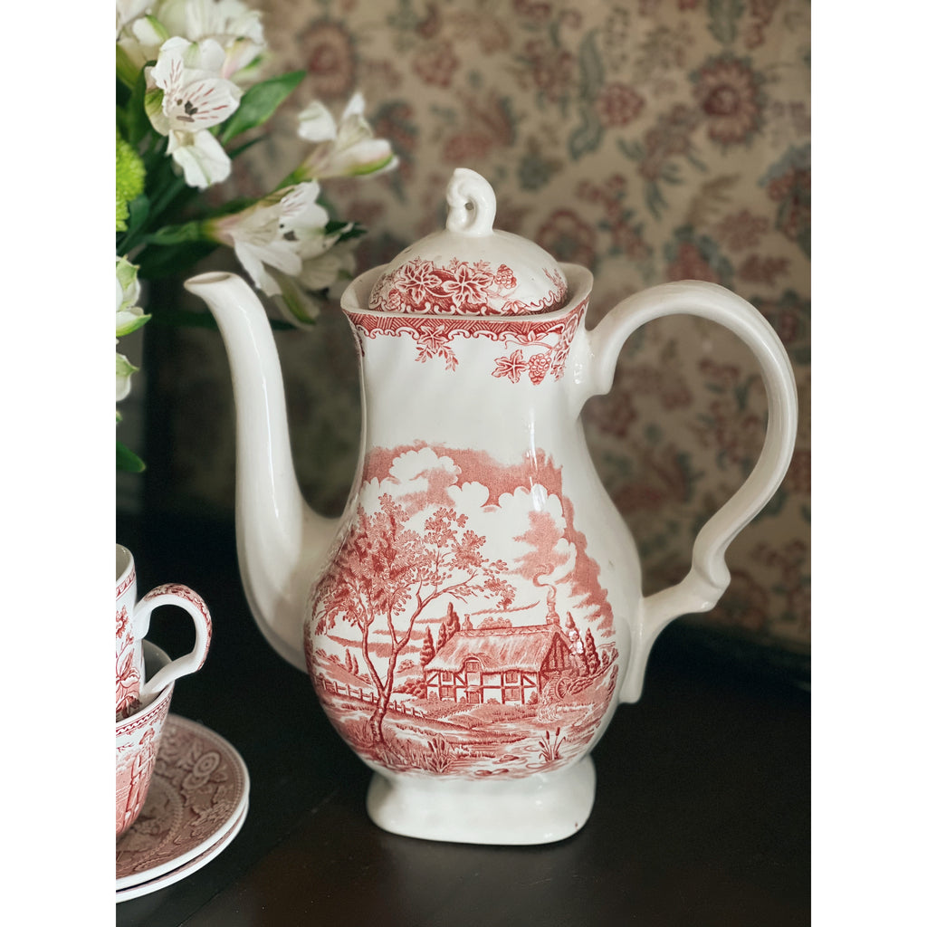 Vintage Myott Staffordshire England The Brook Red Coffee Pot with Lid