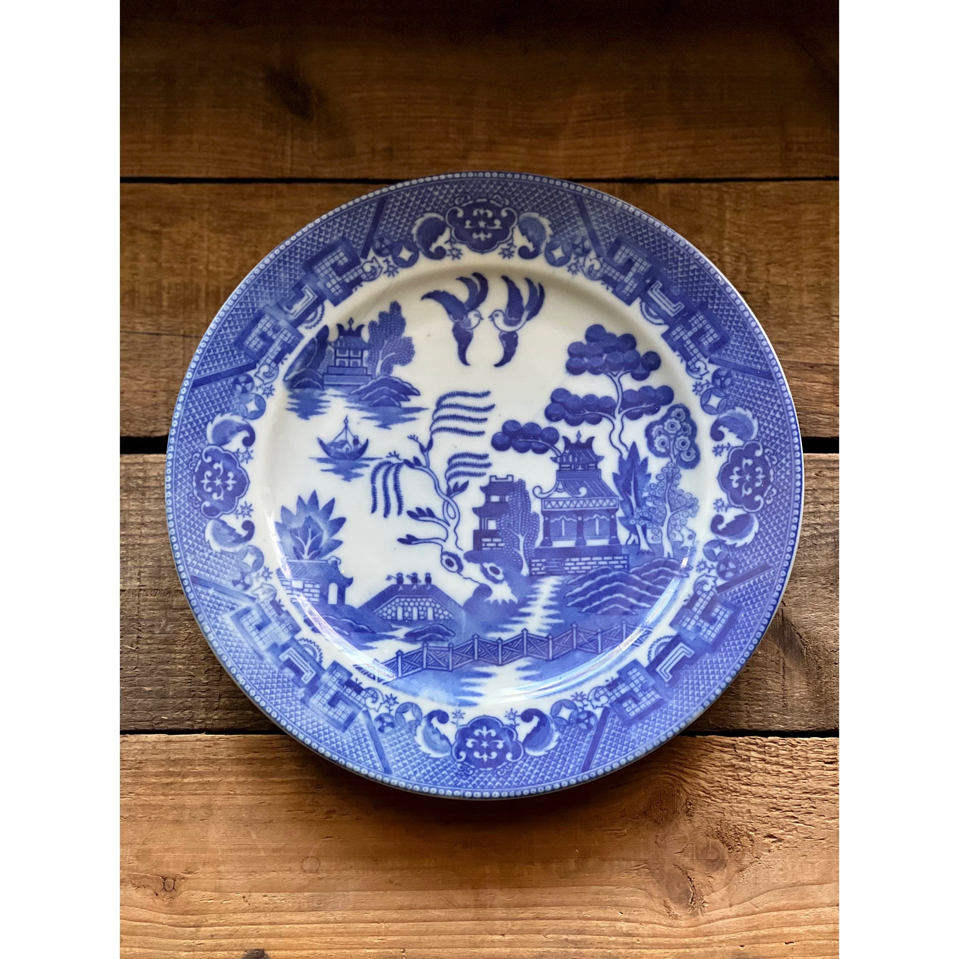 blue and white chinoiserie pattern plate