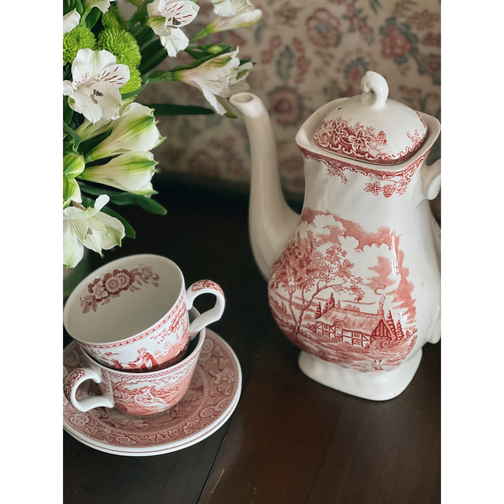 Vintage Myott Staffordshire England The Brook Red Coffee Pot with Lid