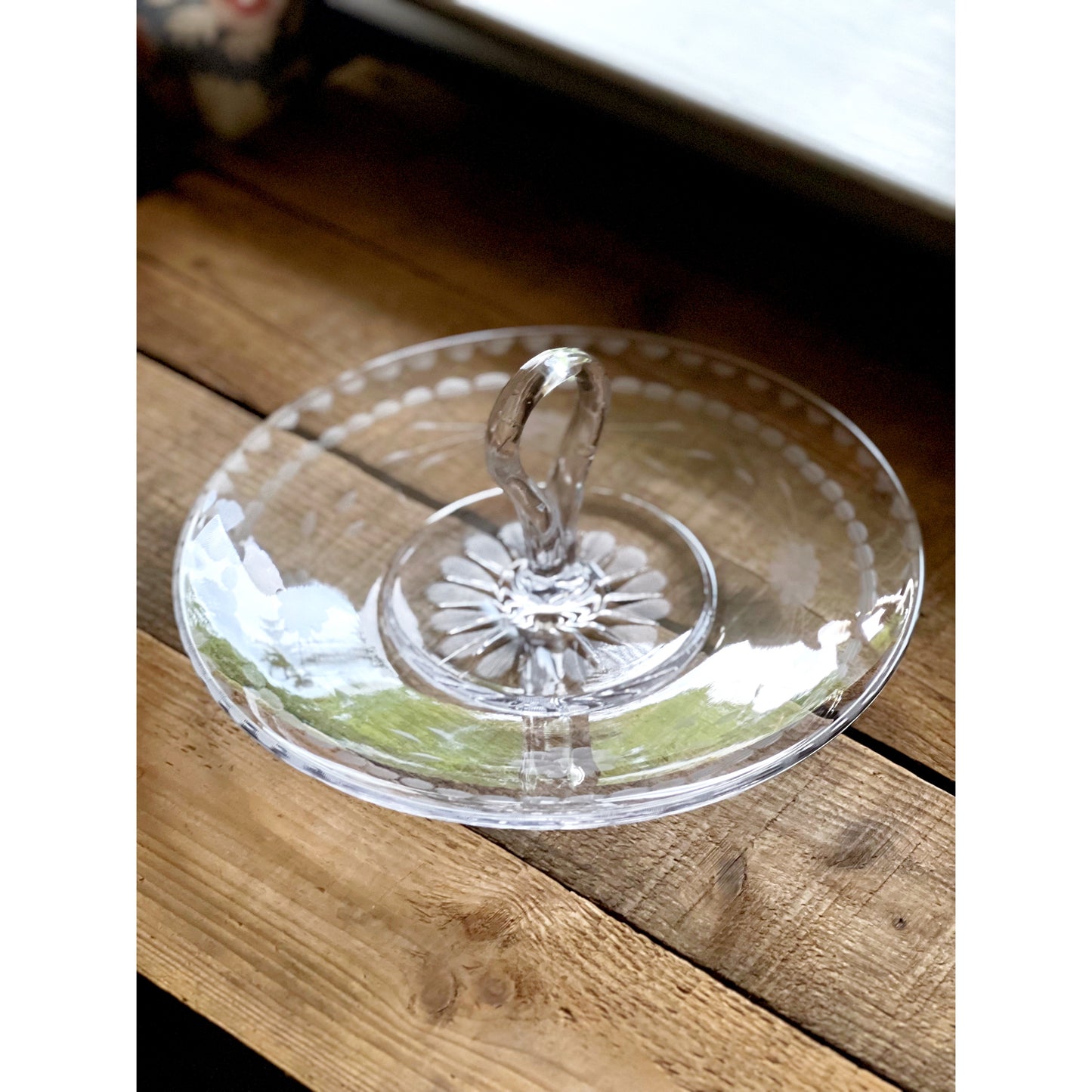Vintage Etched Glass Dessert Tray