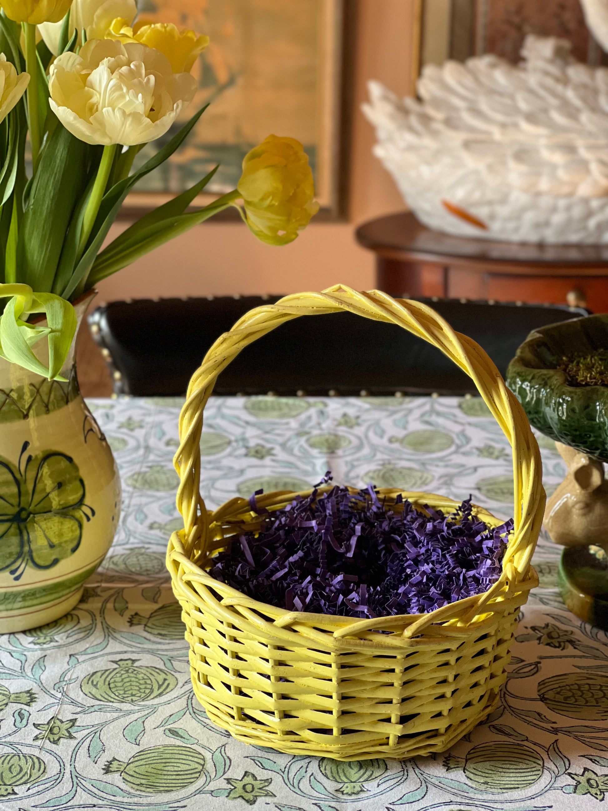 Vintage Yellow Wicker Easter Basket