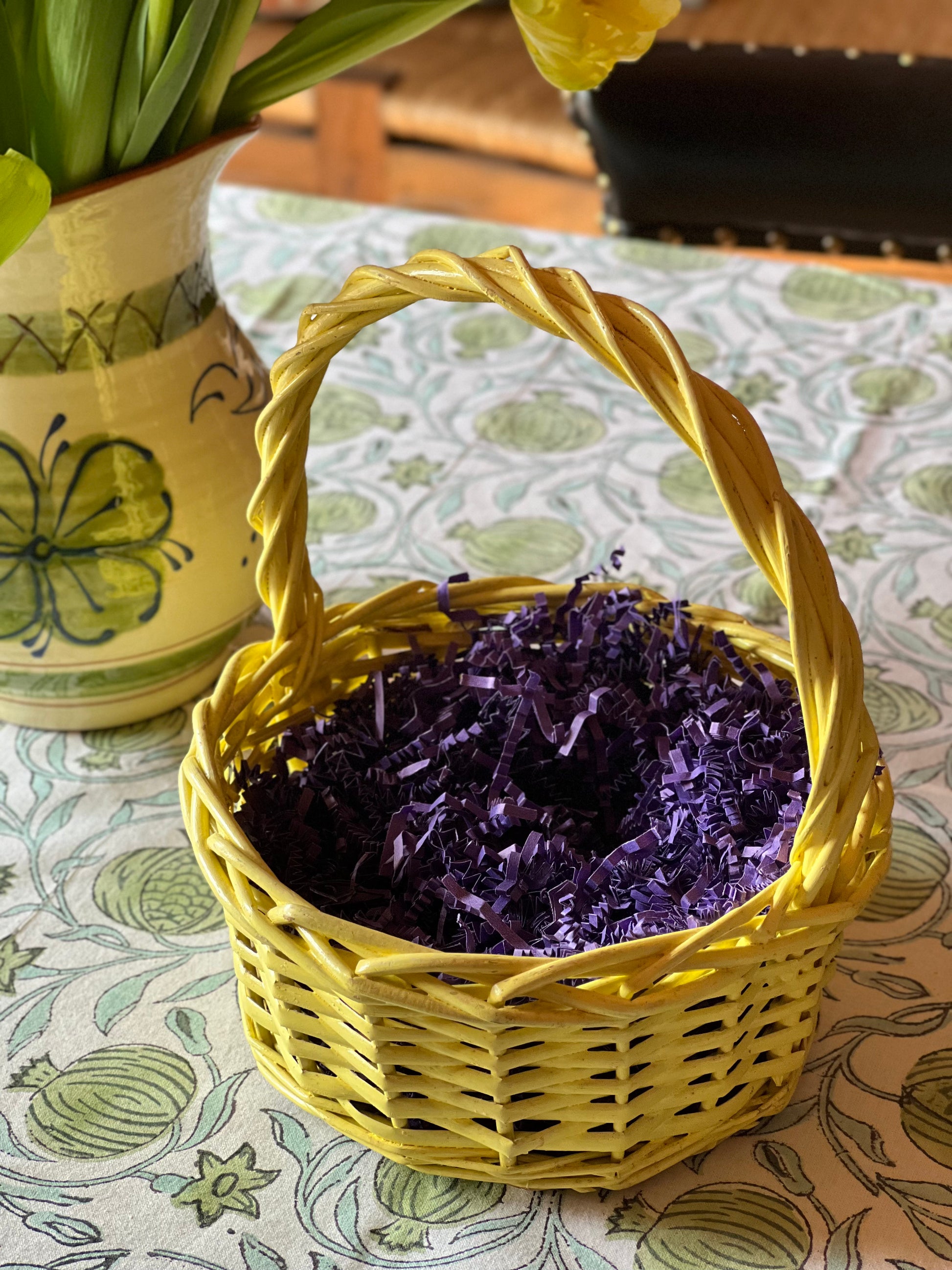 Vintage Yellow Wicker Easter Basket
