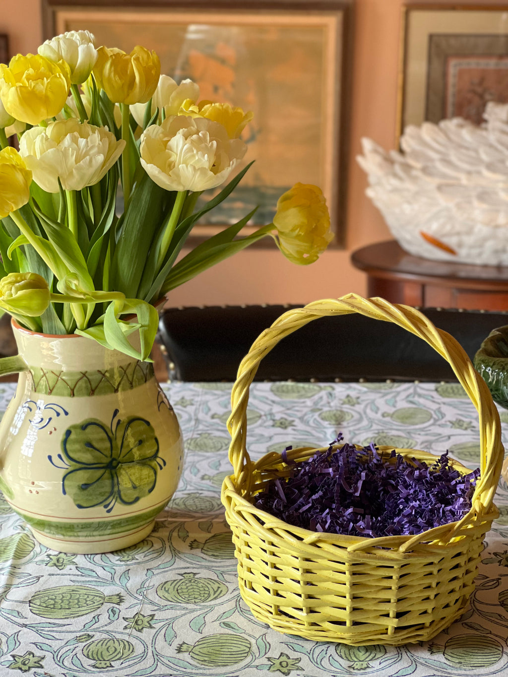 painted yellow Easter basket